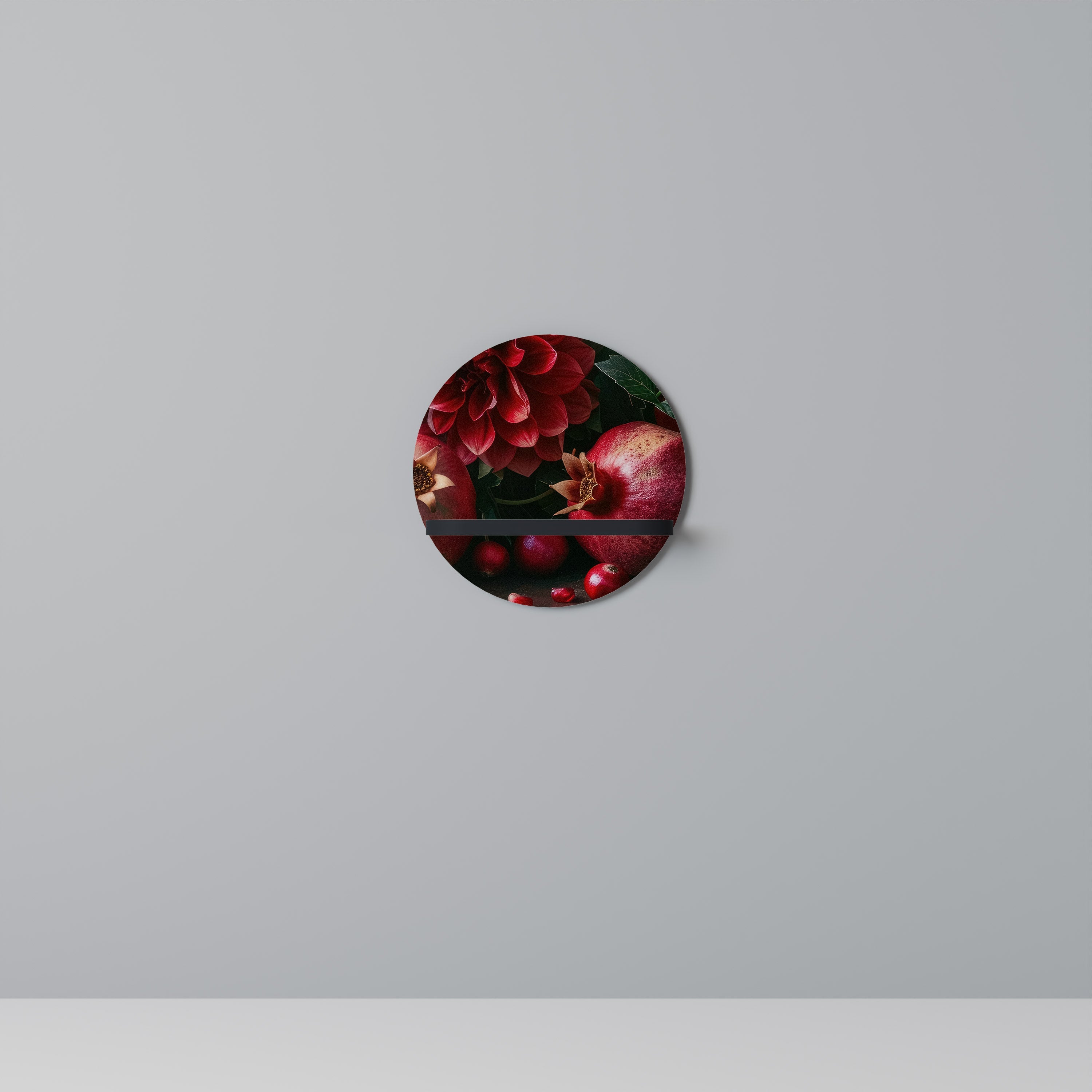 Étagère d'art ronde DAHLIAS ET GRENADES en finition noire