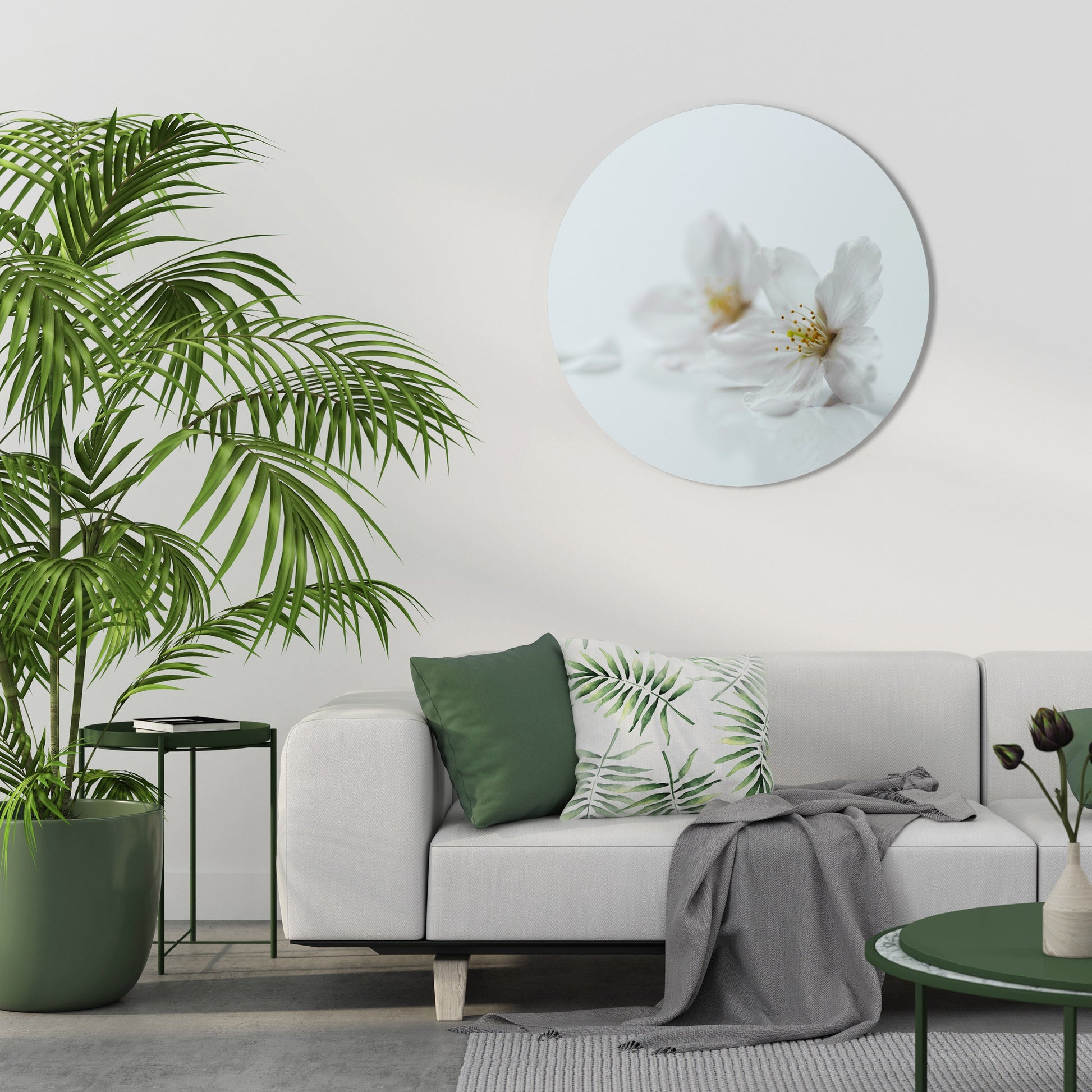 Décoration murale ronde PÉTALES BLANCHES ÉPHÉMÈRES