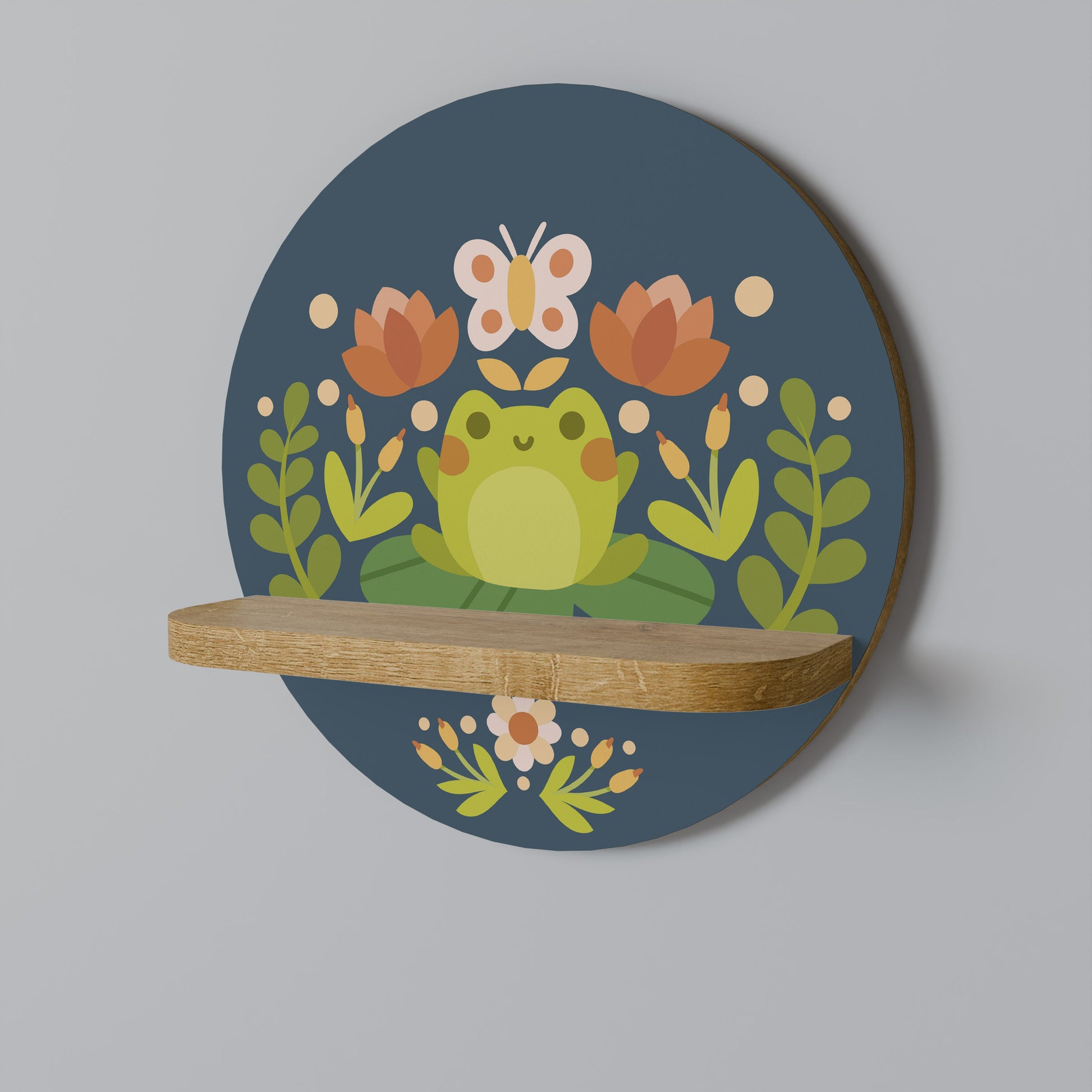 MEADOW IDYLL Round Art Shelf In Oak Effect