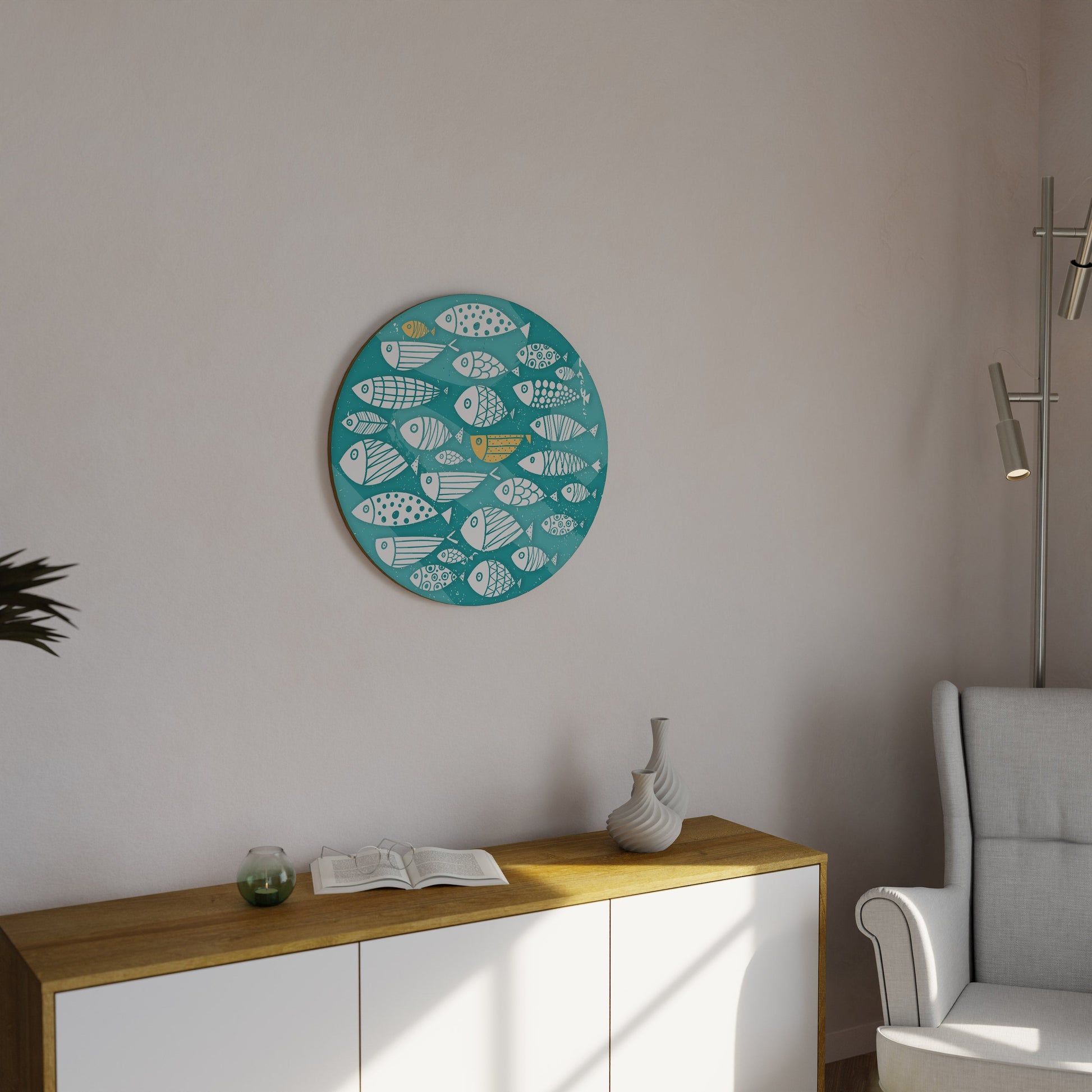 Art populaire de poisson Art mural rond