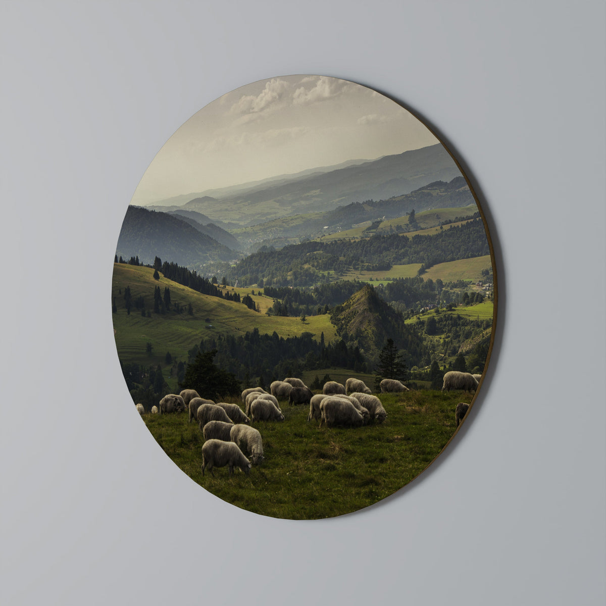 MOUTONS EN SÉRÉNITÉ Art mural rond