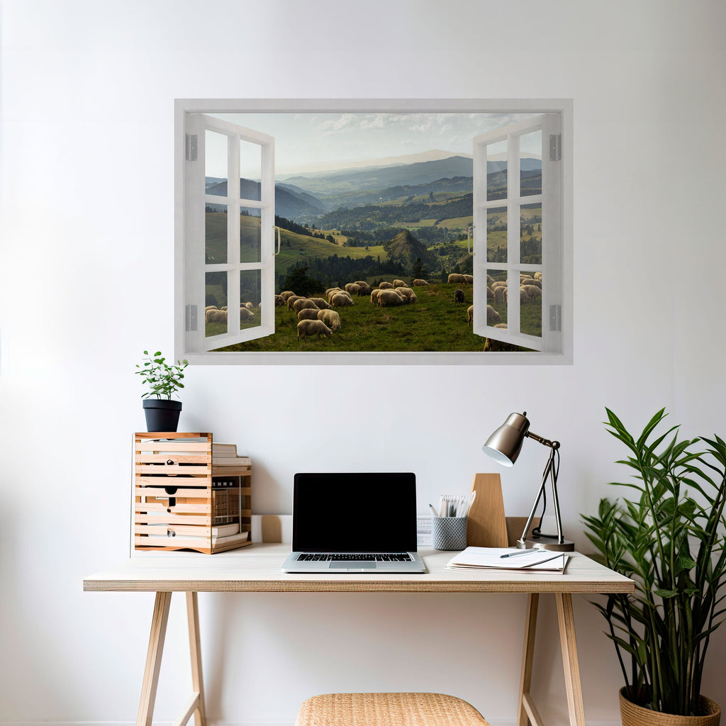 Affiche horizontale autocollante avec vue sur les pâturages sauvages