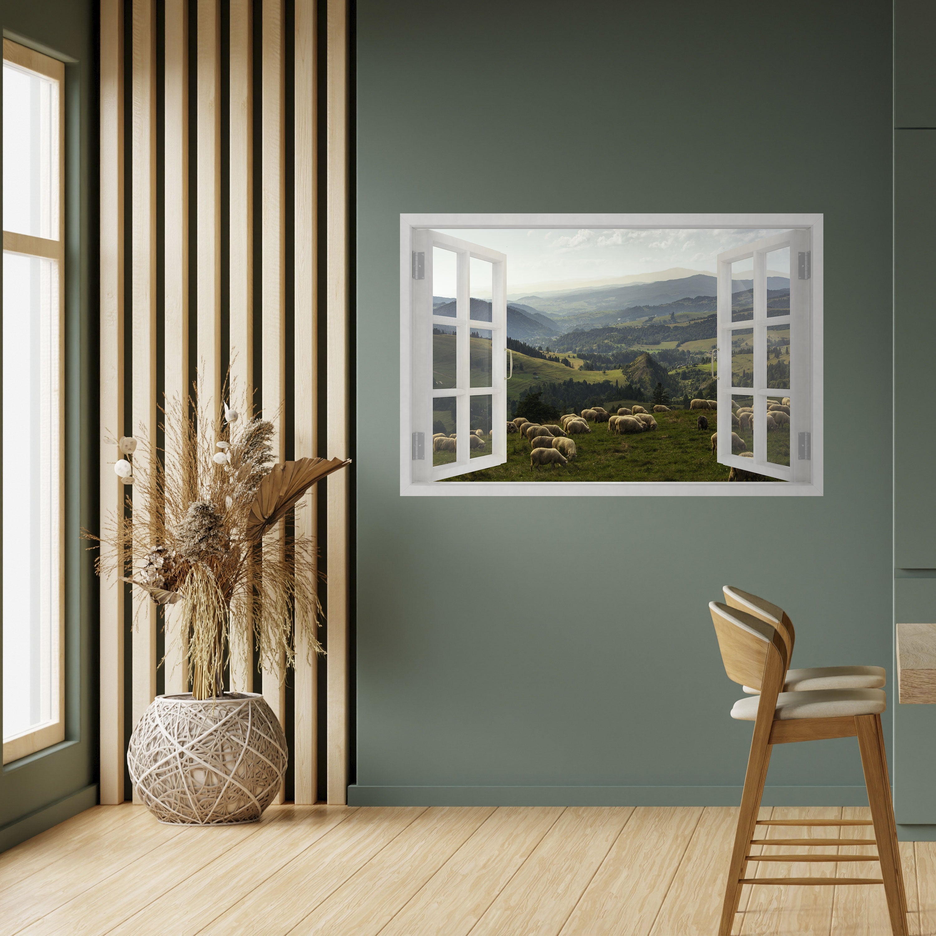 Affiche horizontale autocollante avec vue sur les pâturages sauvages