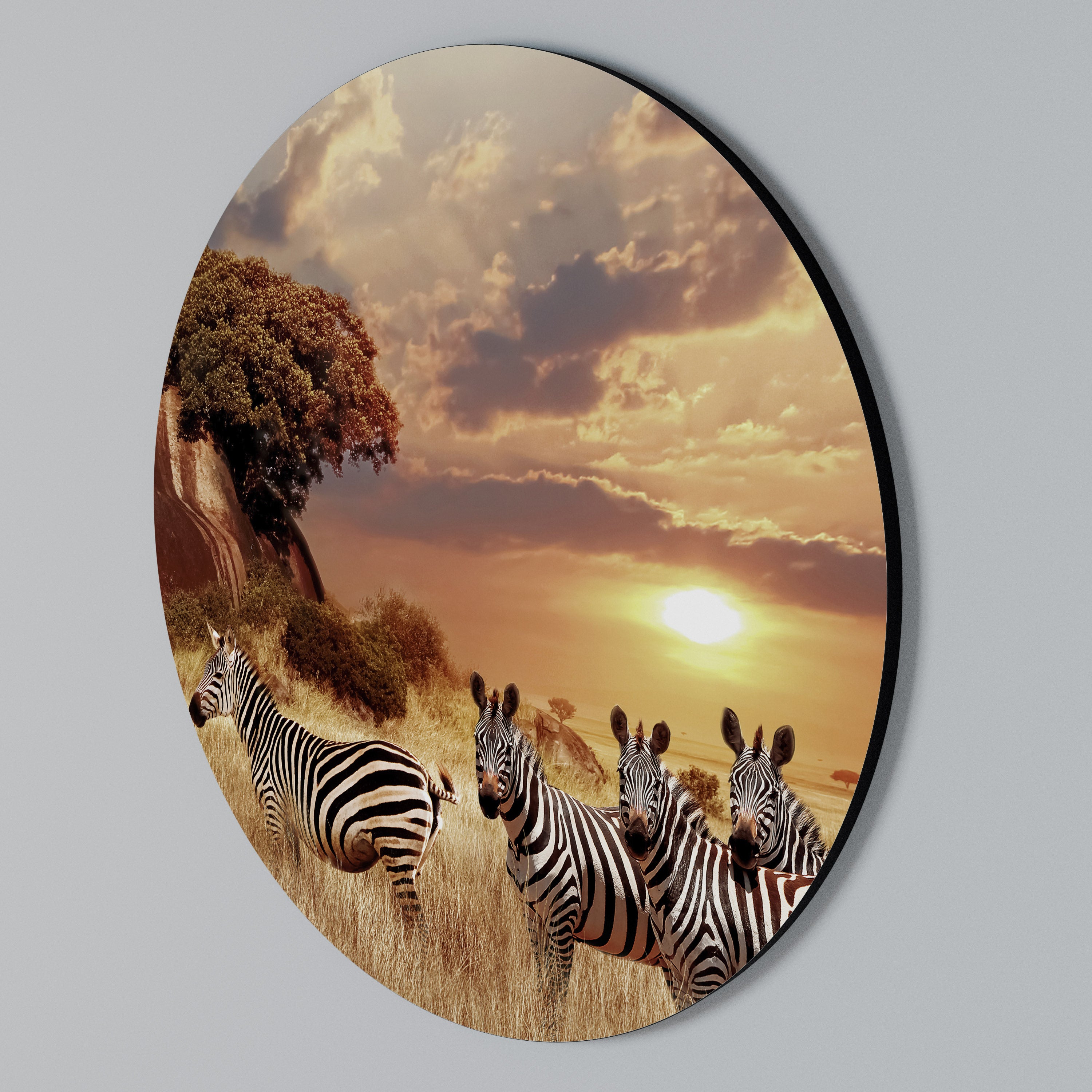 ZEBRA SUNSET SERENADE Round Wall Art