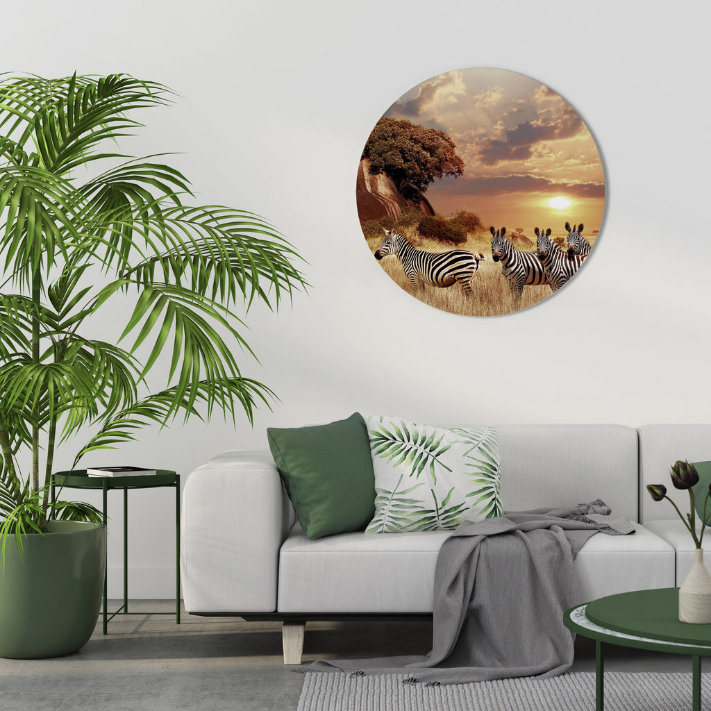 Décoration murale ronde ZEBRA SUNSET SERENADE