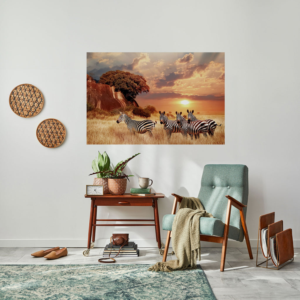 Affiche horizontale autocollante « ZEBRA SUNSET SERENADE »