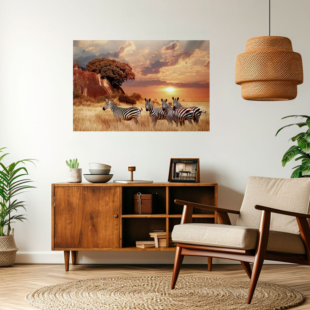 Affiche horizontale autocollante « ZEBRA SUNSET SERENADE »