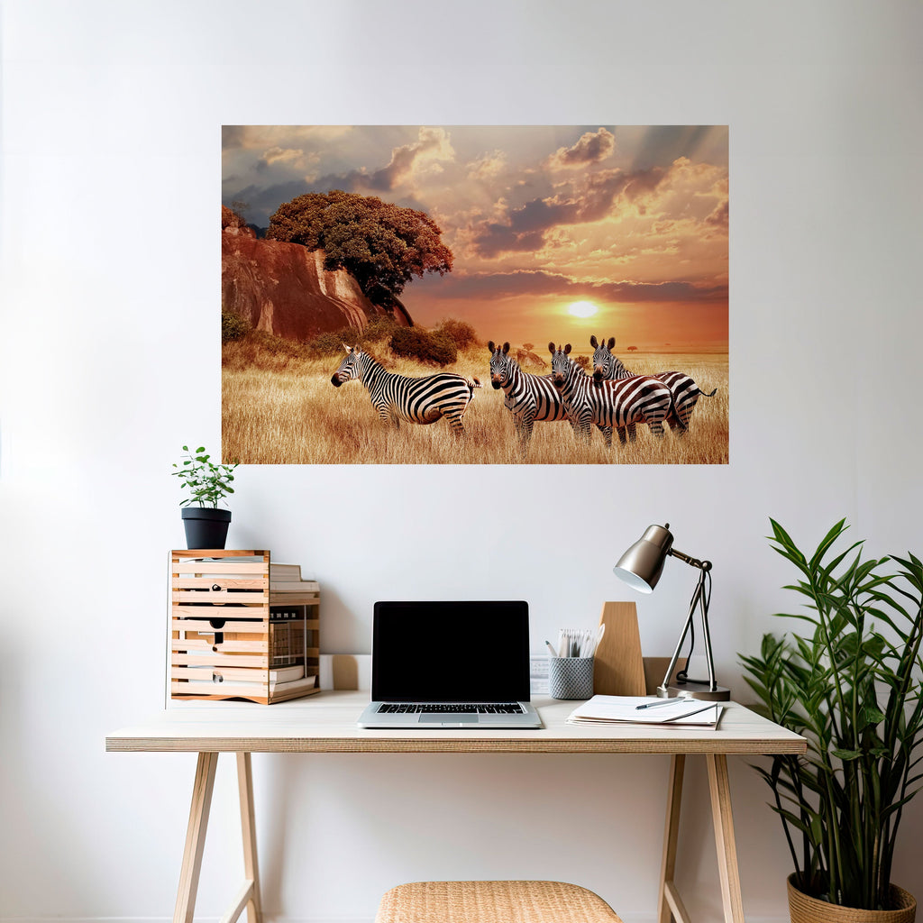 Affiche horizontale autocollante « ZEBRA SUNSET SERENADE »