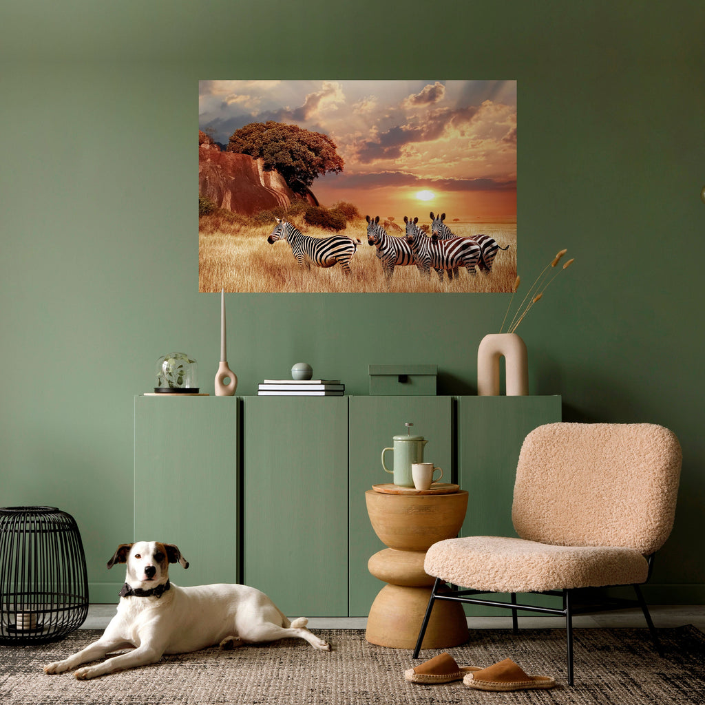 Affiche horizontale autocollante « ZEBRA SUNSET SERENADE »