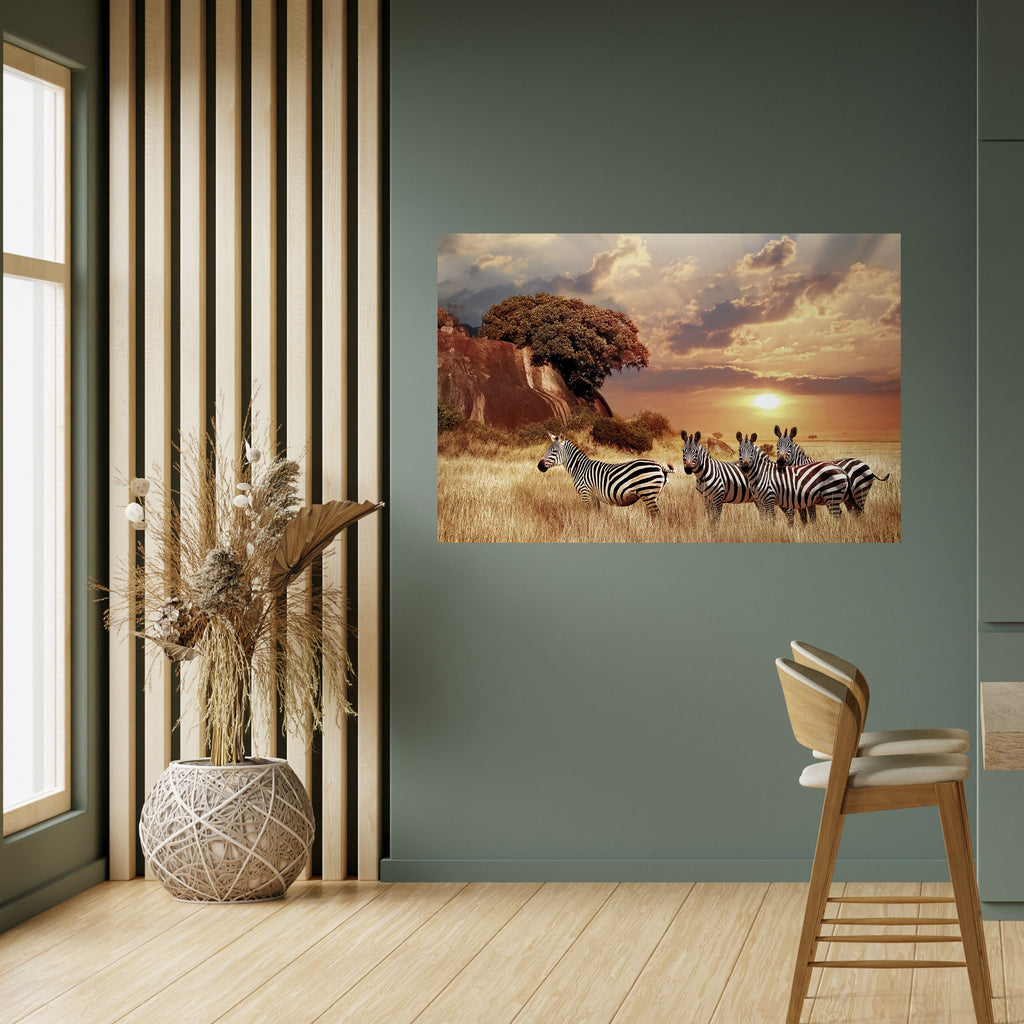 Affiche horizontale autocollante « ZEBRA SUNSET SERENADE »