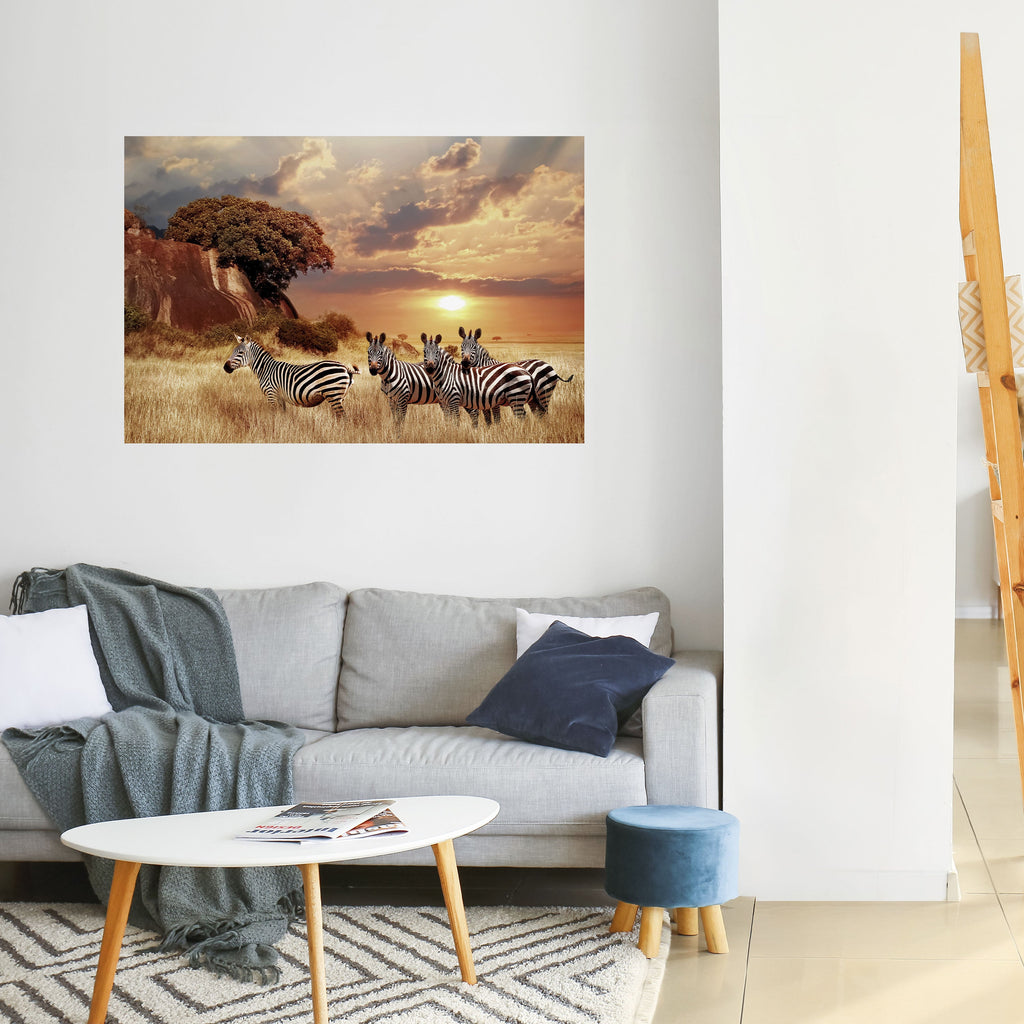 Affiche horizontale autocollante « ZEBRA SUNSET SERENADE »