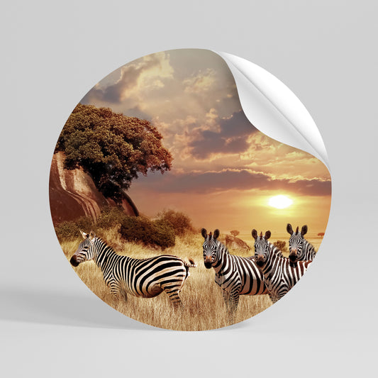 ZEBRA SUNSET SERENADE Peel and Stick Round Sticker
