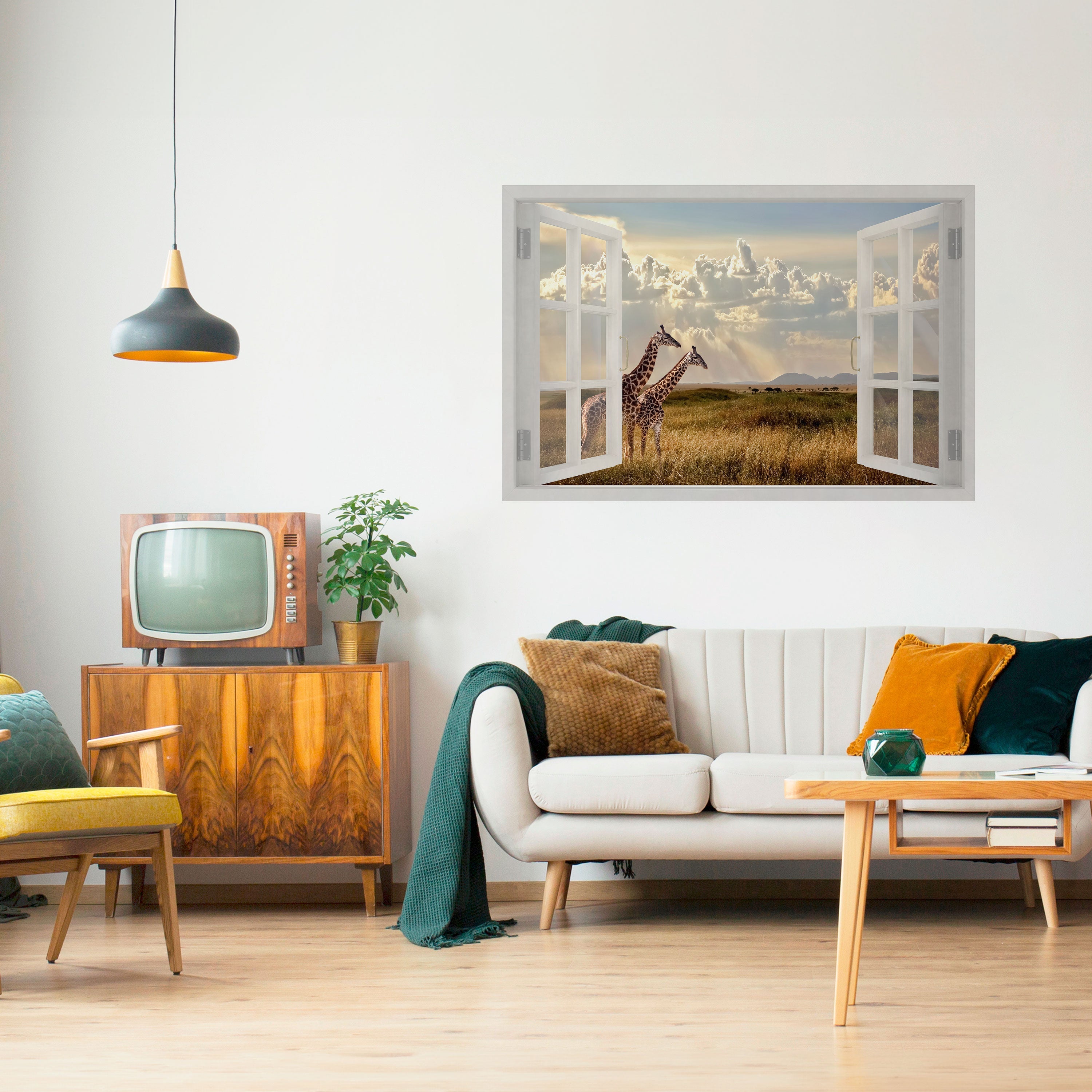 Affiche horizontale autocollante « GIRAFFE GAZE WINDOW »