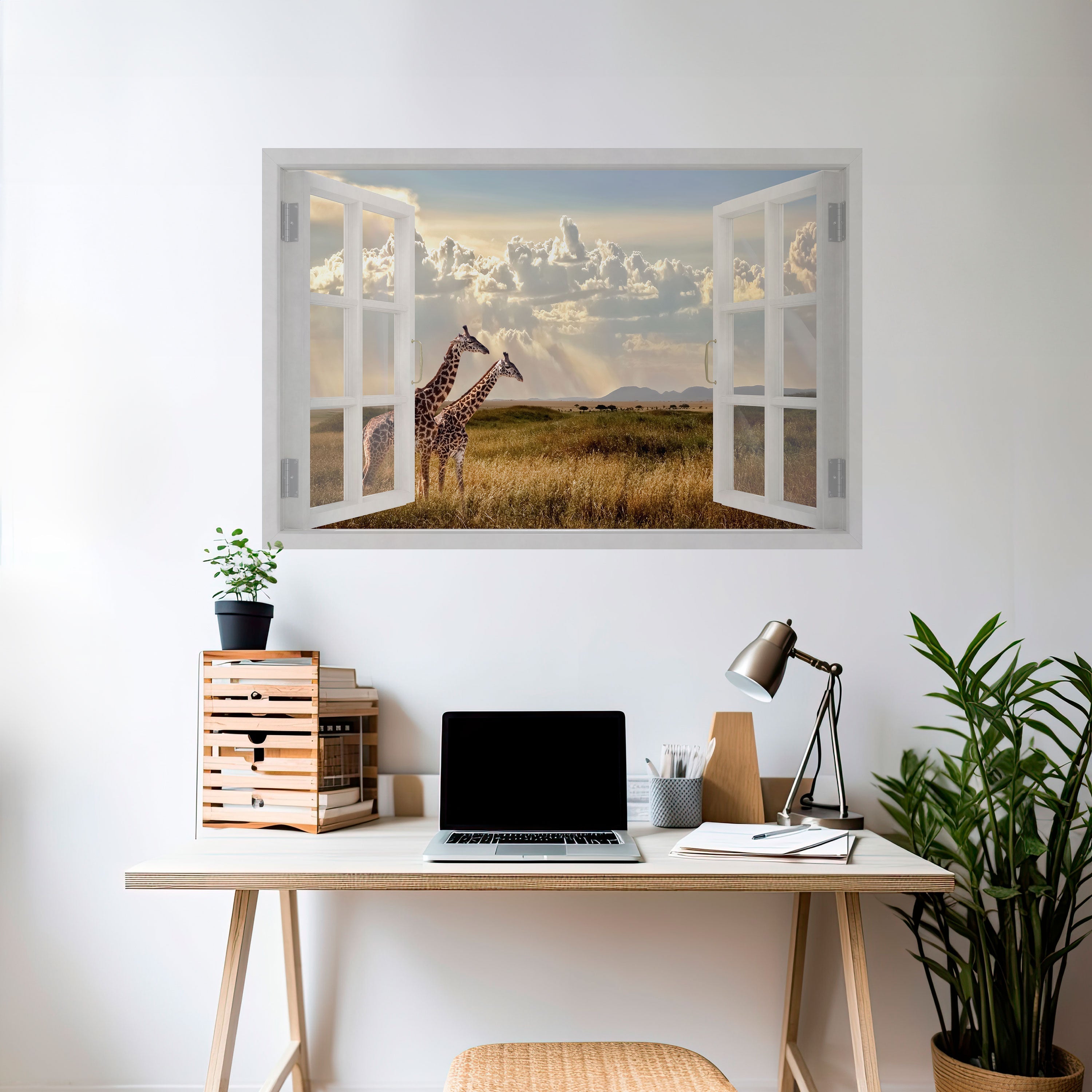 Affiche horizontale autocollante « GIRAFFE GAZE WINDOW »