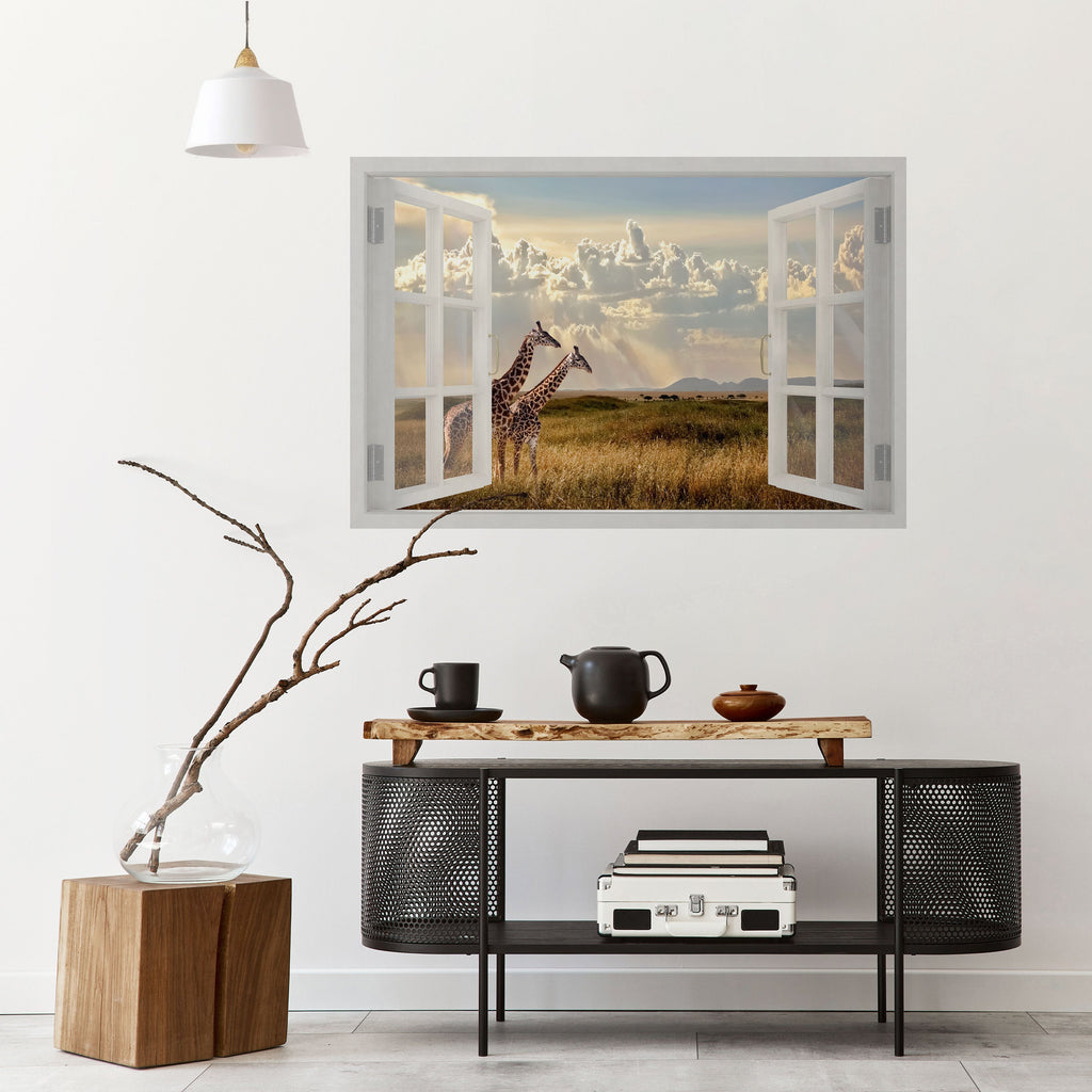 Affiche horizontale autocollante « GIRAFFE GAZE WINDOW »