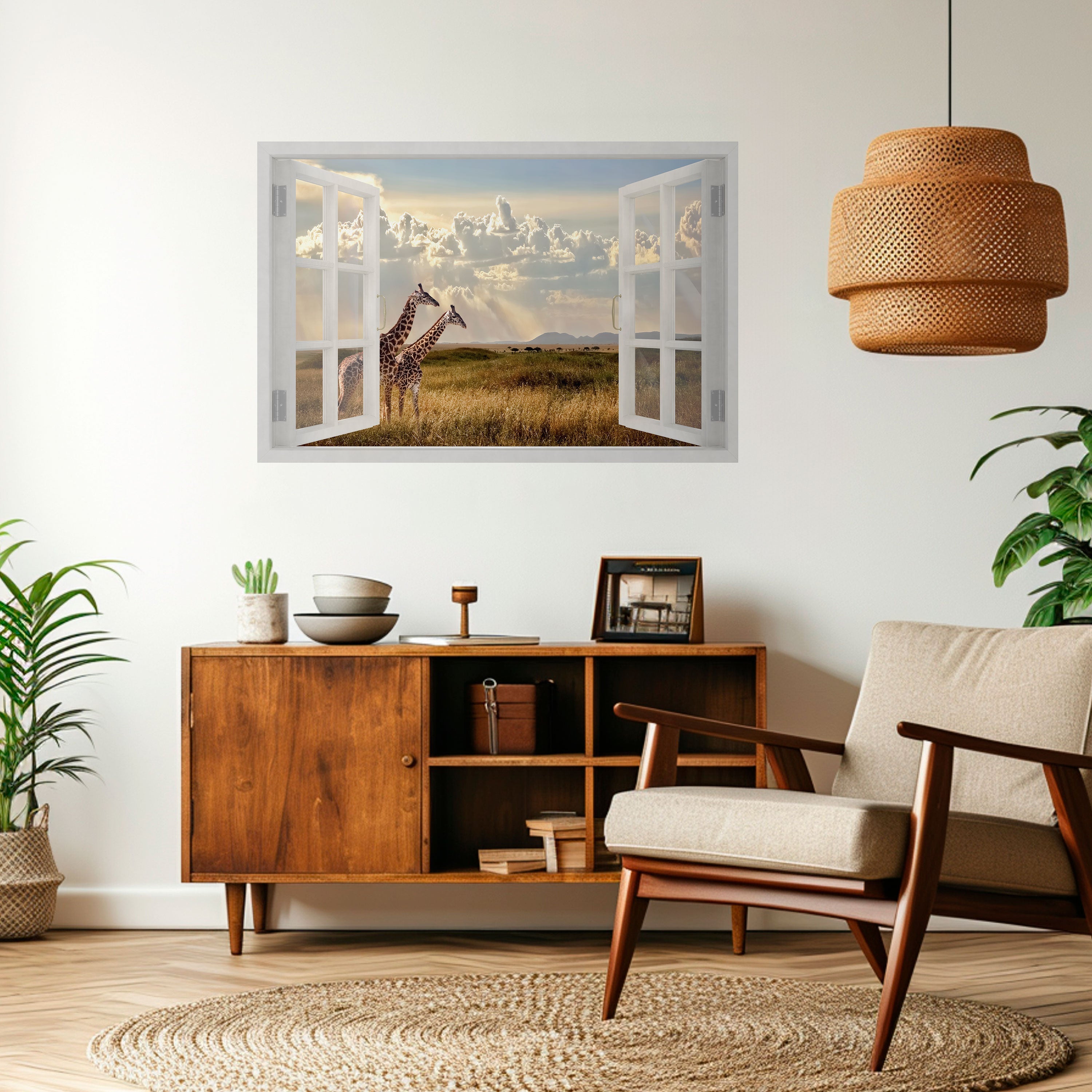 Affiche horizontale autocollante « GIRAFFE GAZE WINDOW »