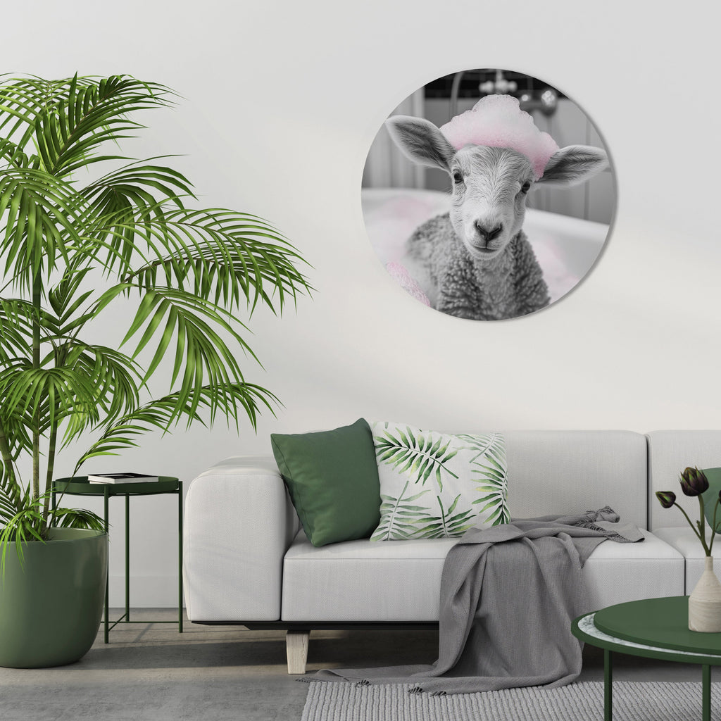 Décoration murale ronde « HEURE DU BAIN » avec un nuage rose