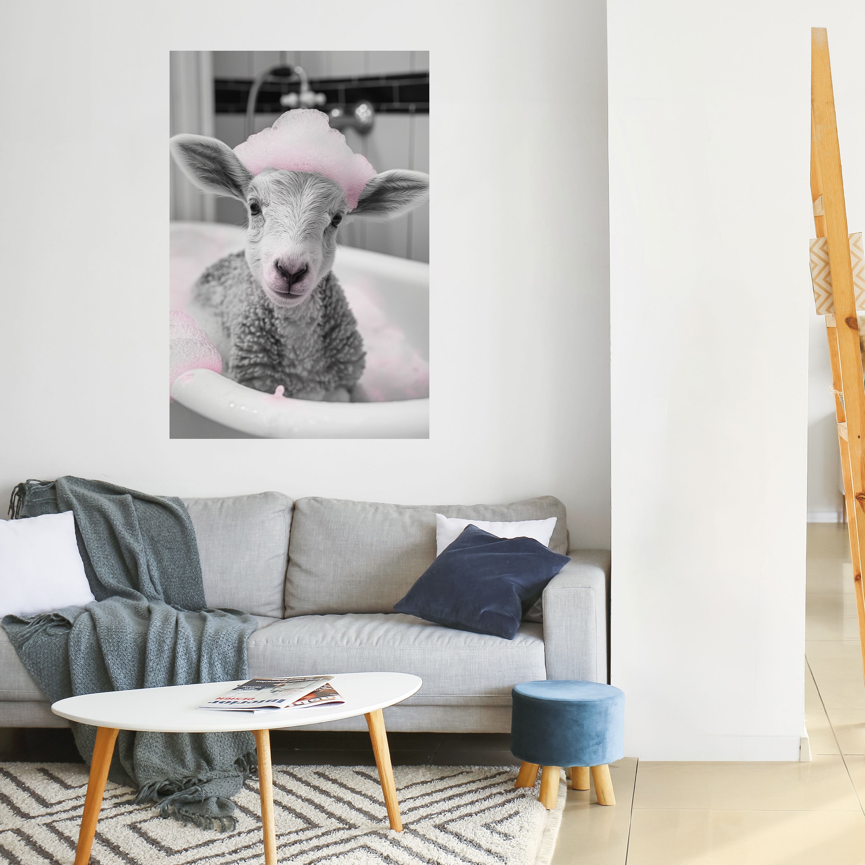 Affiche verticale autocollante « HEURE DU BAIN » : NUAGE ROSE