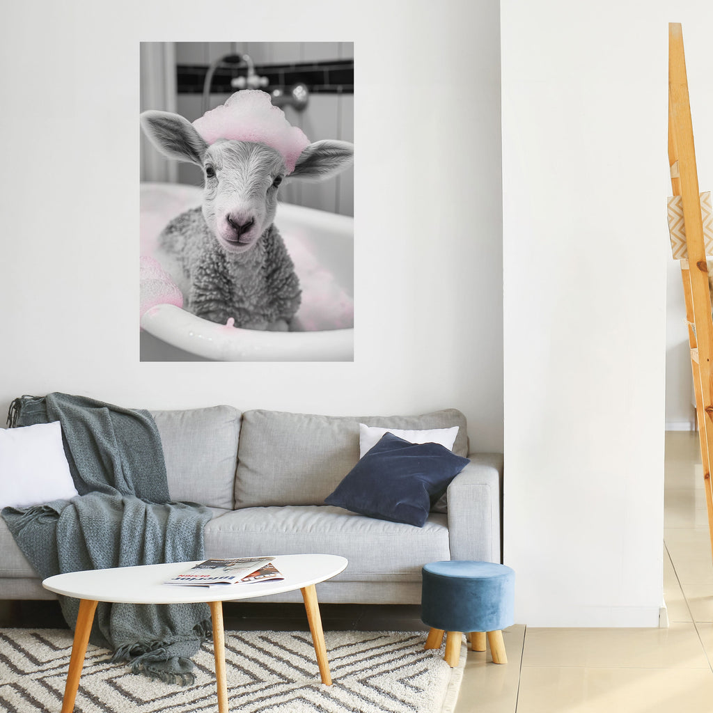 Affiche verticale autocollante « HEURE DU BAIN » : NUAGE ROSE