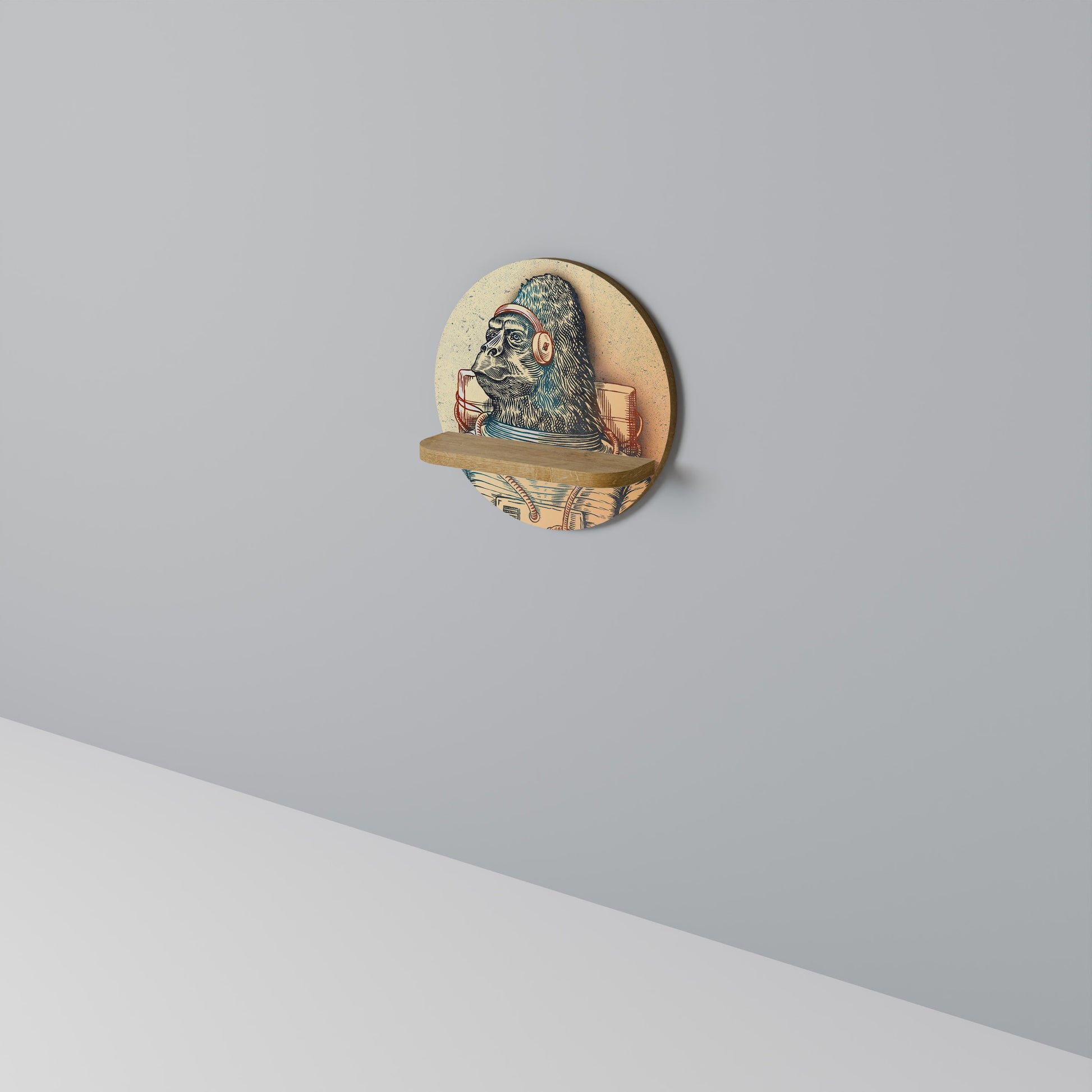 GORILLA GROOVE Round Art Shelf In Oak Effect