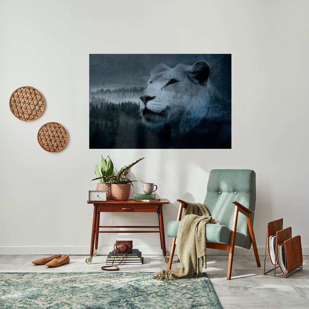 Affiche horizontale autocollante L'HARMONIE DU LION EN BLEU