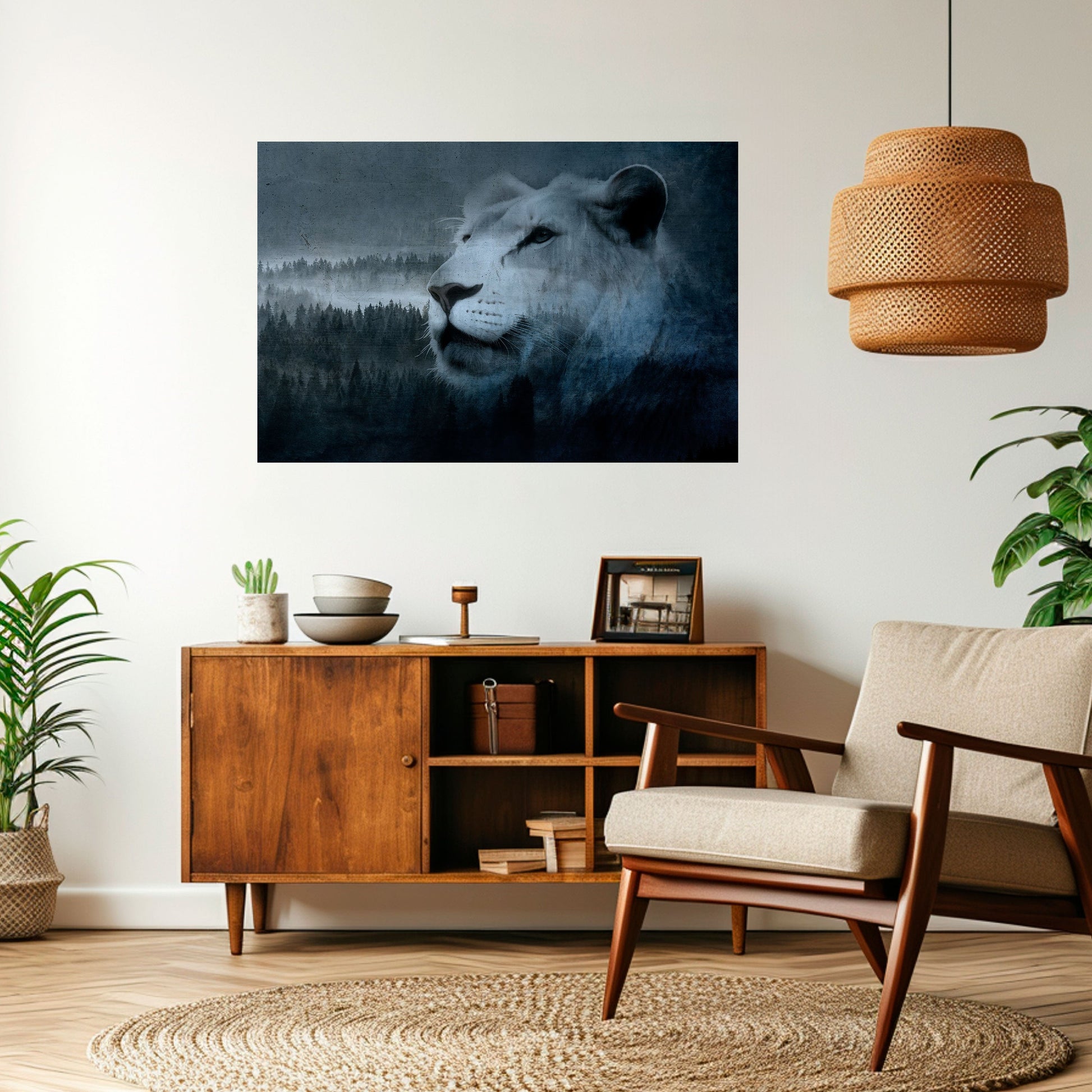 Affiche horizontale autocollante L'HARMONIE DU LION EN BLEU