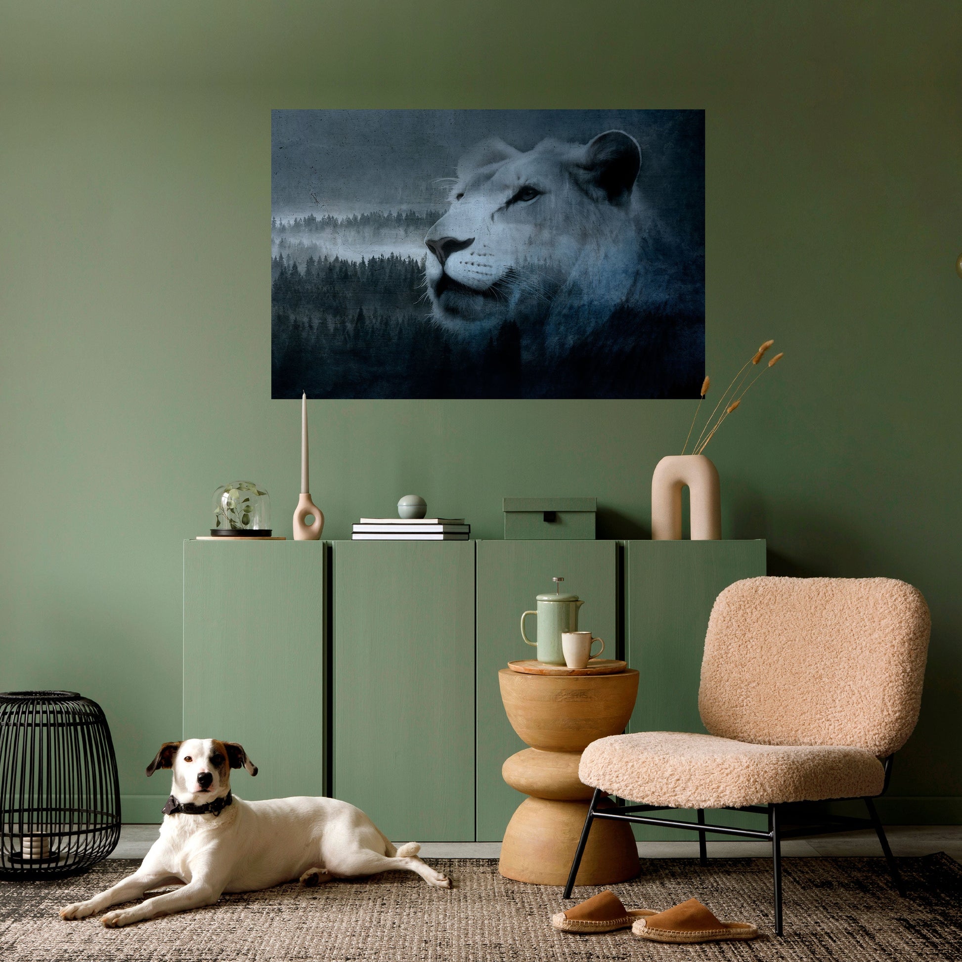 Affiche horizontale autocollante L'HARMONIE DU LION EN BLEU