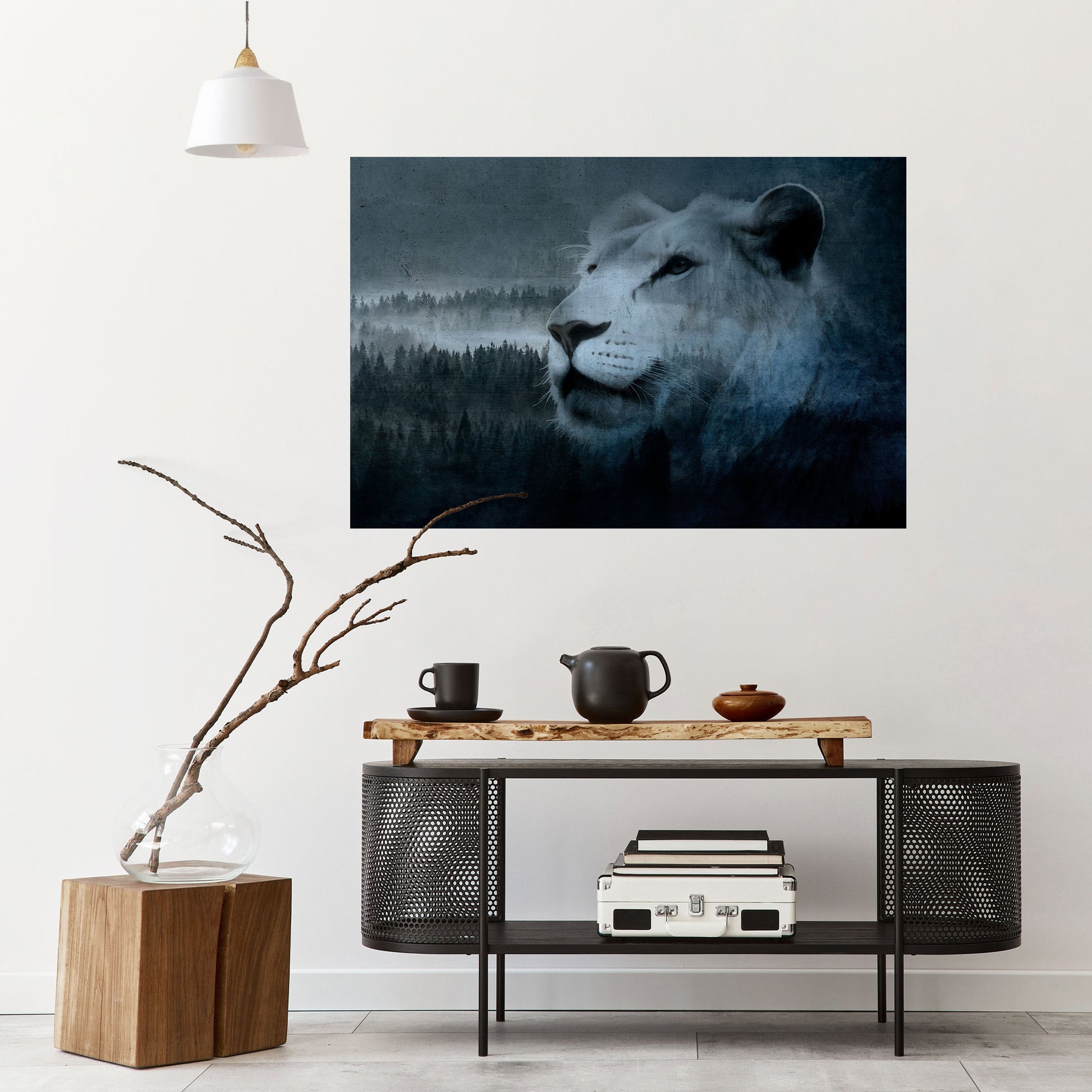 Affiche horizontale autocollante L'HARMONIE DU LION EN BLEU