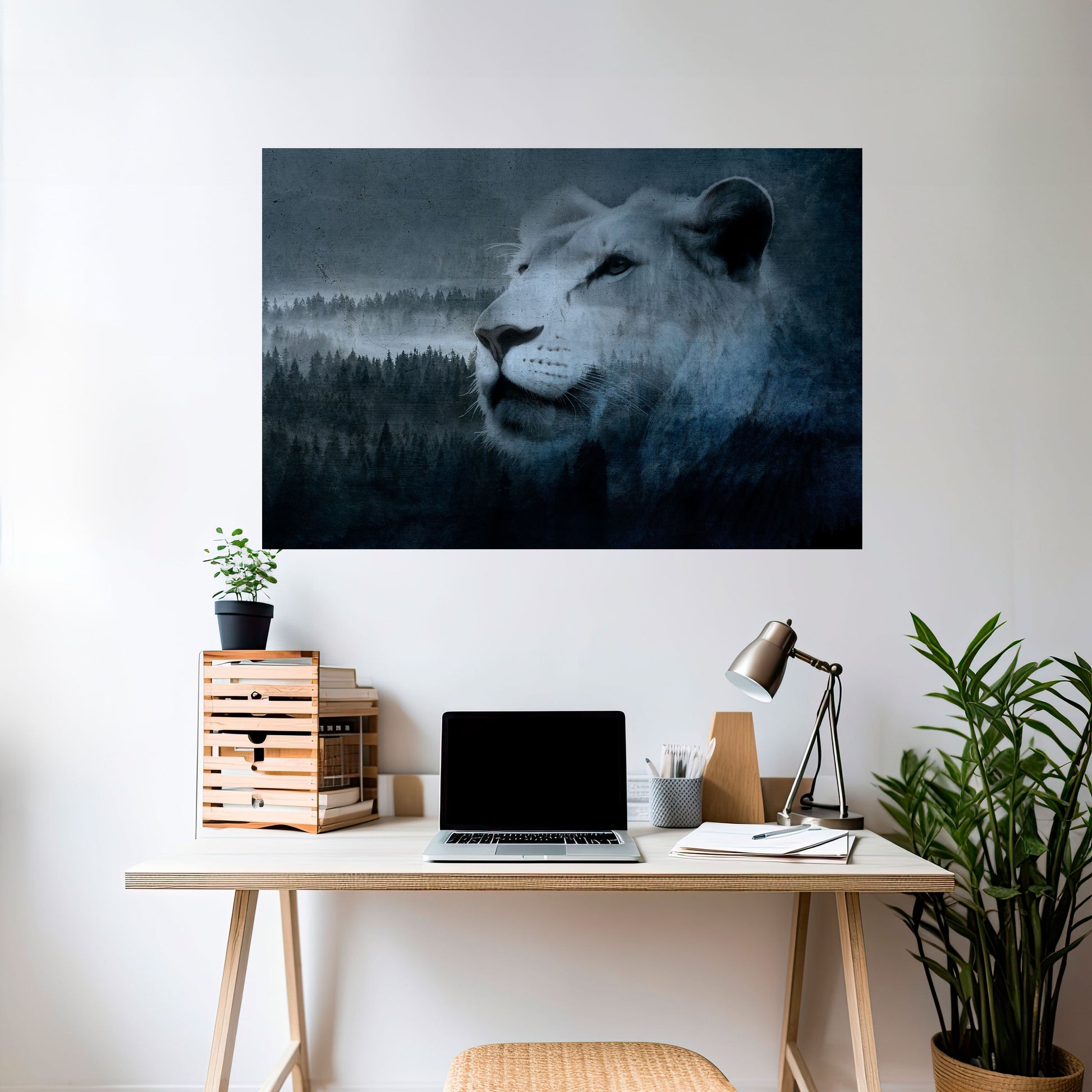 Affiche horizontale autocollante L'HARMONIE DU LION EN BLEU