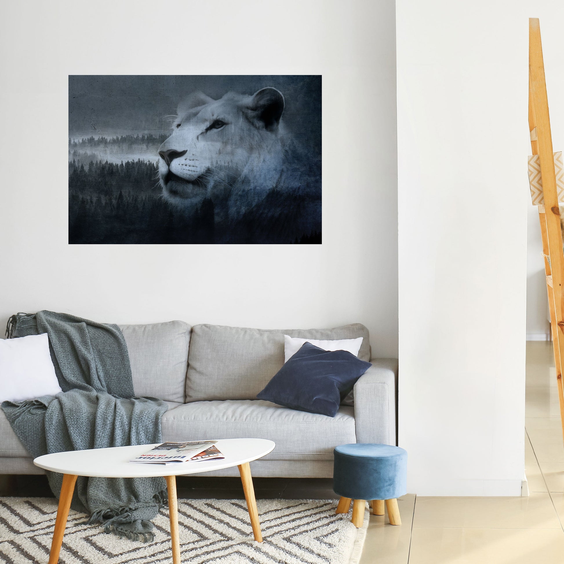 Affiche horizontale autocollante L'HARMONIE DU LION EN BLEU