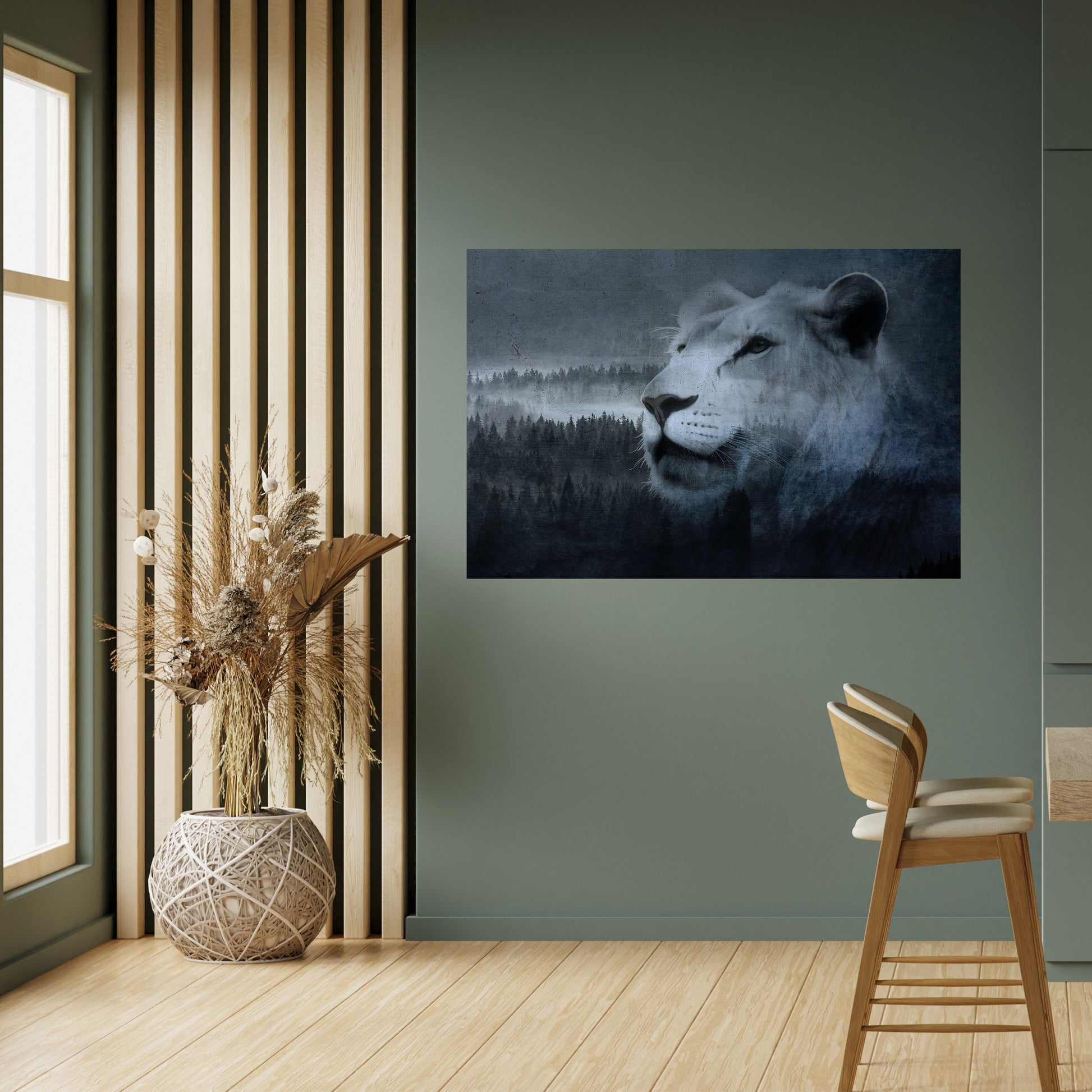 Affiche horizontale autocollante L'HARMONIE DU LION EN BLEU