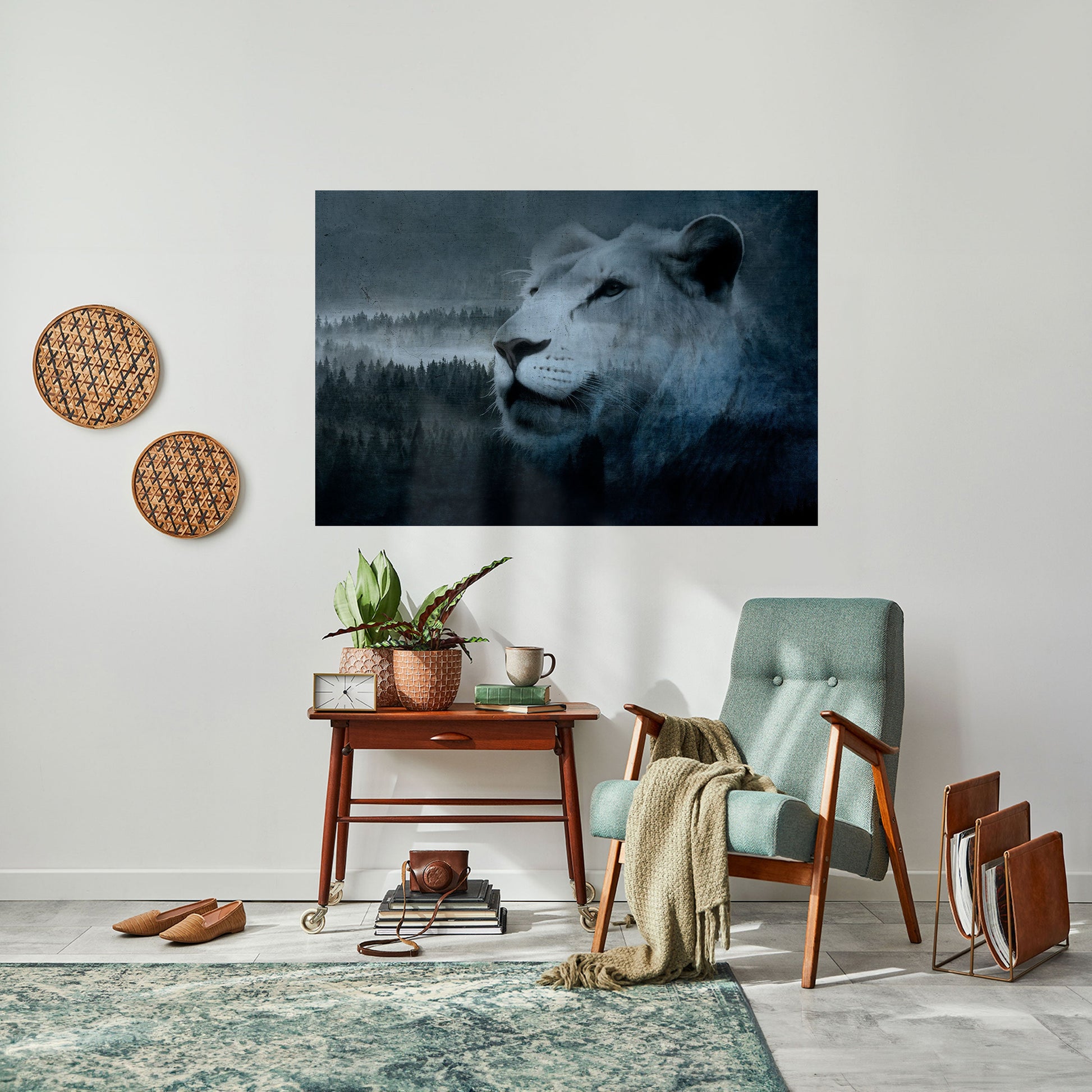 Affiche horizontale autocollante L'HARMONIE DU LION EN BLEU