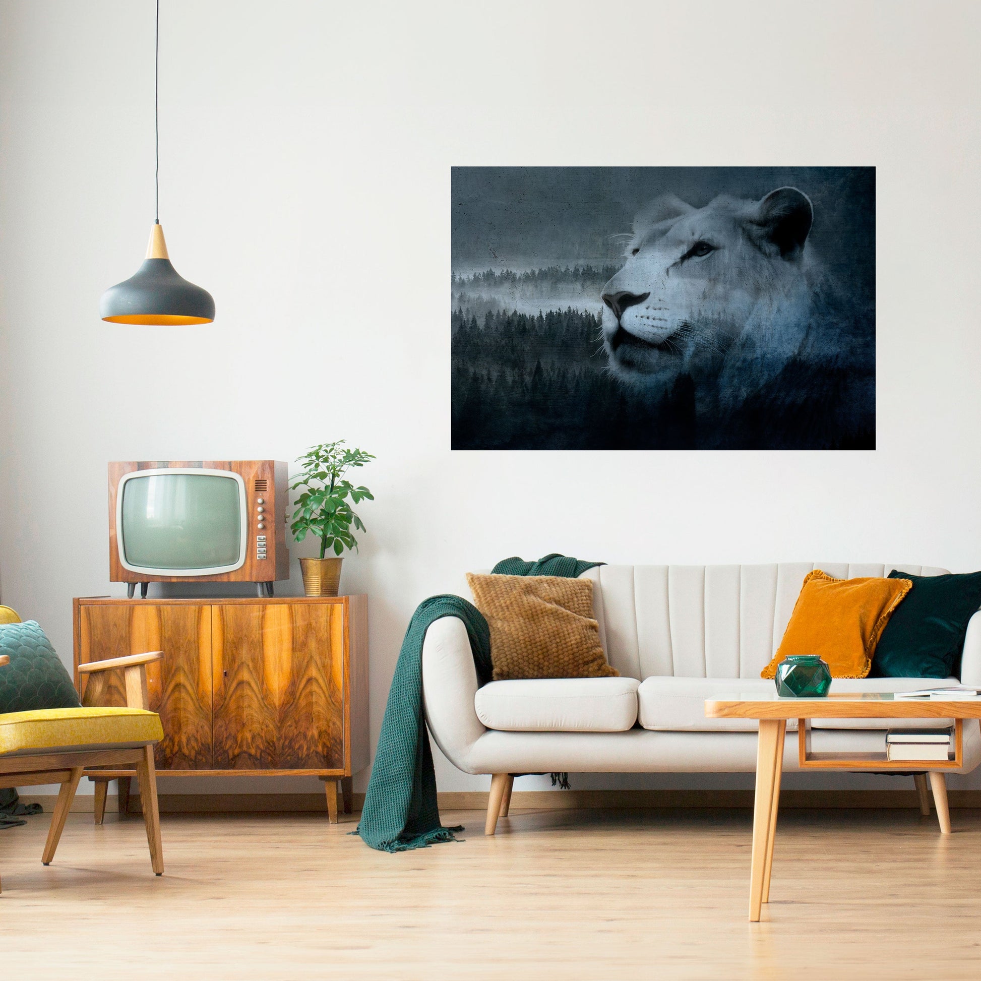 Affiche horizontale autocollante L'HARMONIE DU LION EN BLEU
