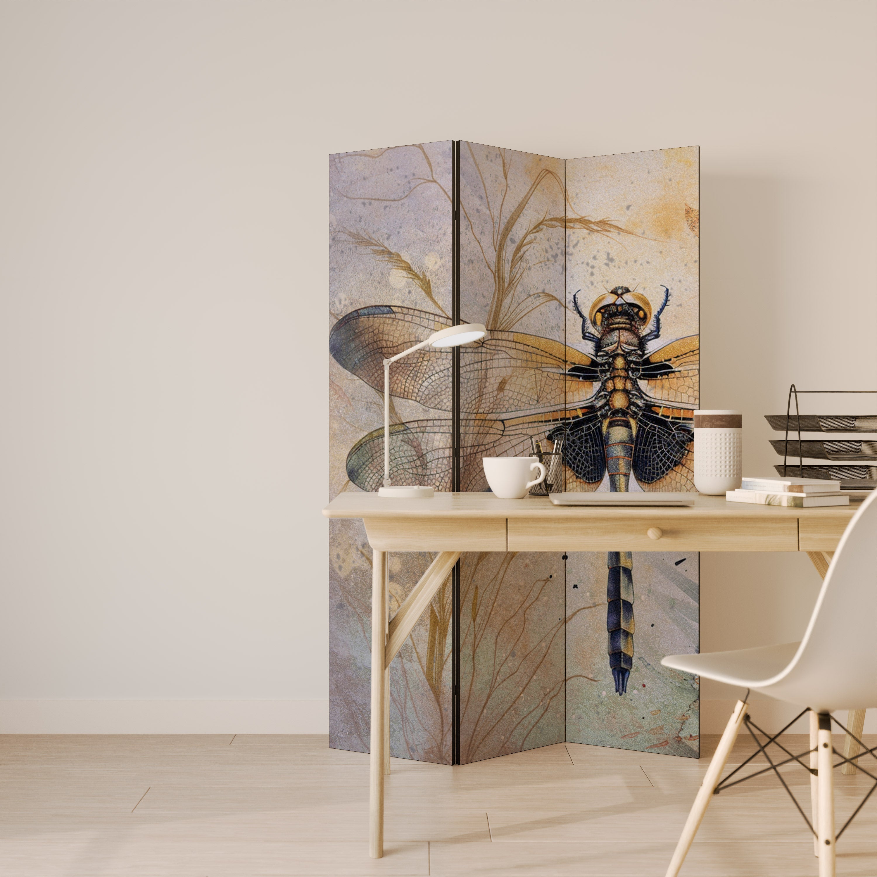 Paravent décoratif à 3 panneaux SON ALTESSE LIBELLULE