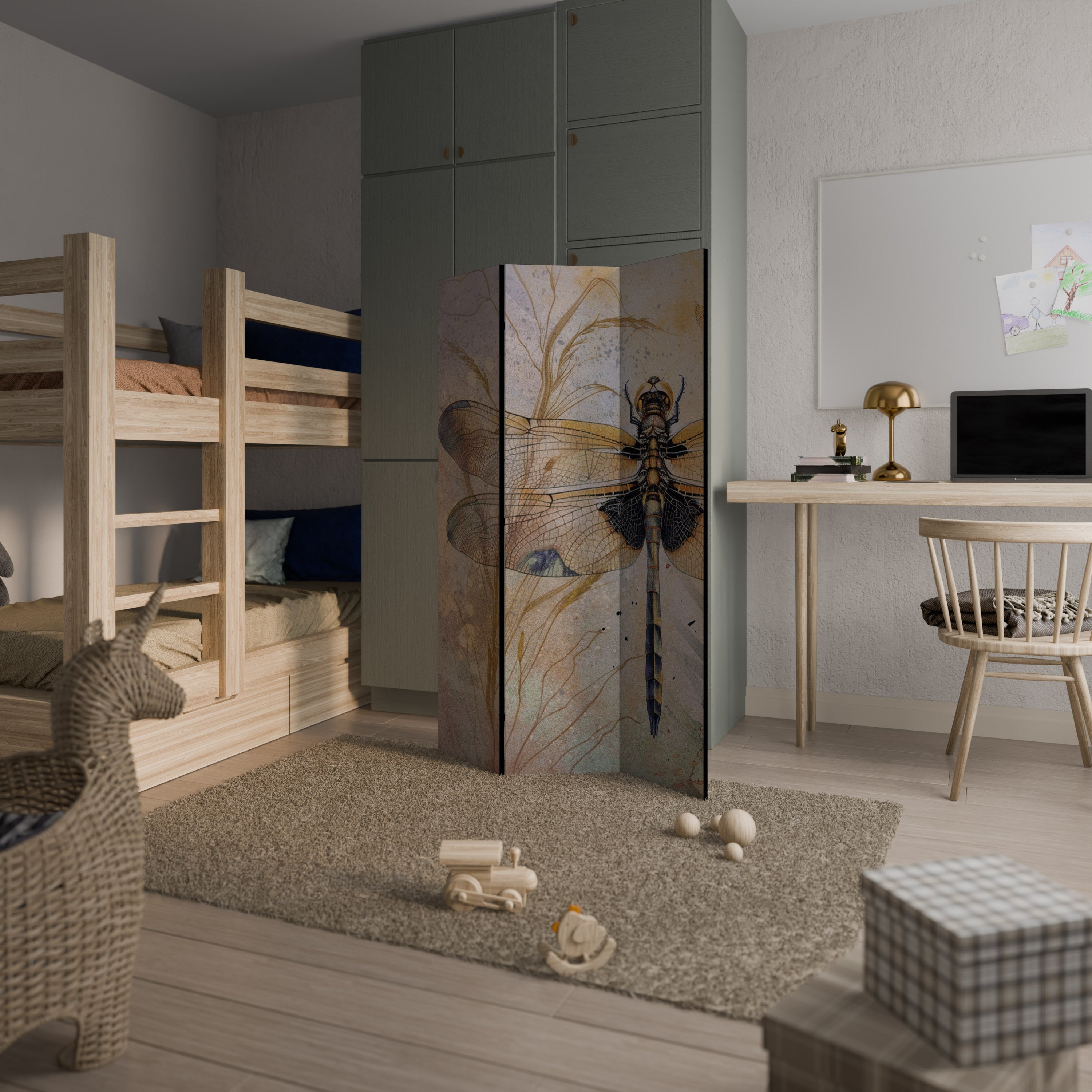 Paravent décoratif à 3 panneaux SON ALTESSE LIBELLULE