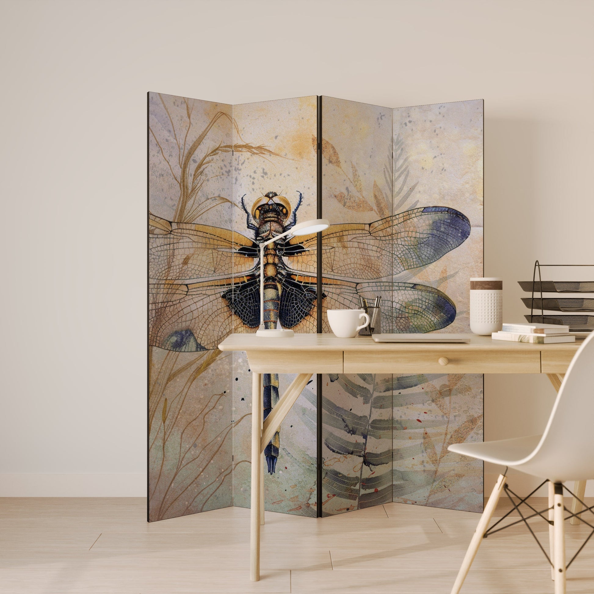 Paravent décoratif à 4 panneaux SON ALTESSE LIBELLULE