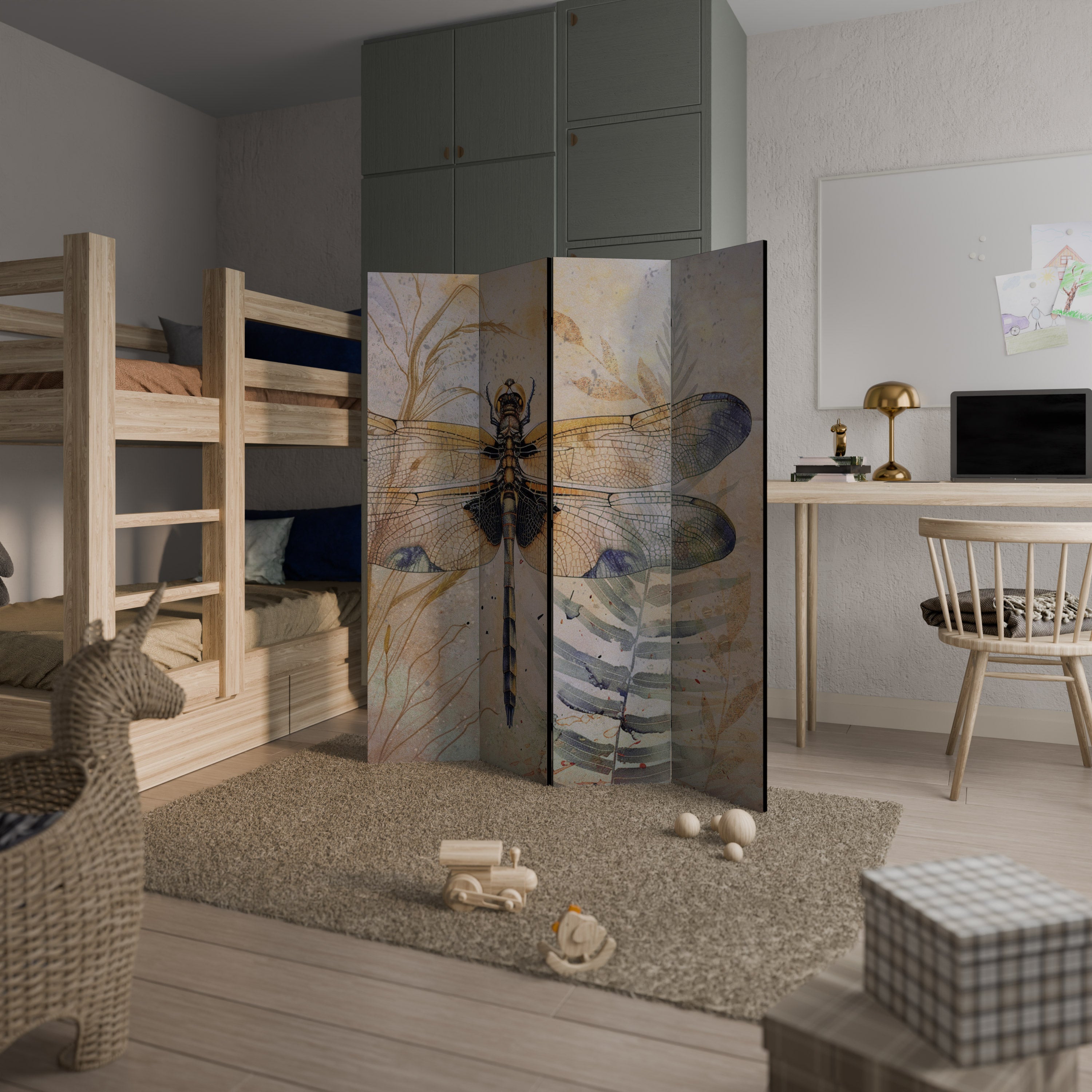 Paravent décoratif à 4 panneaux SON ALTESSE LIBELLULE