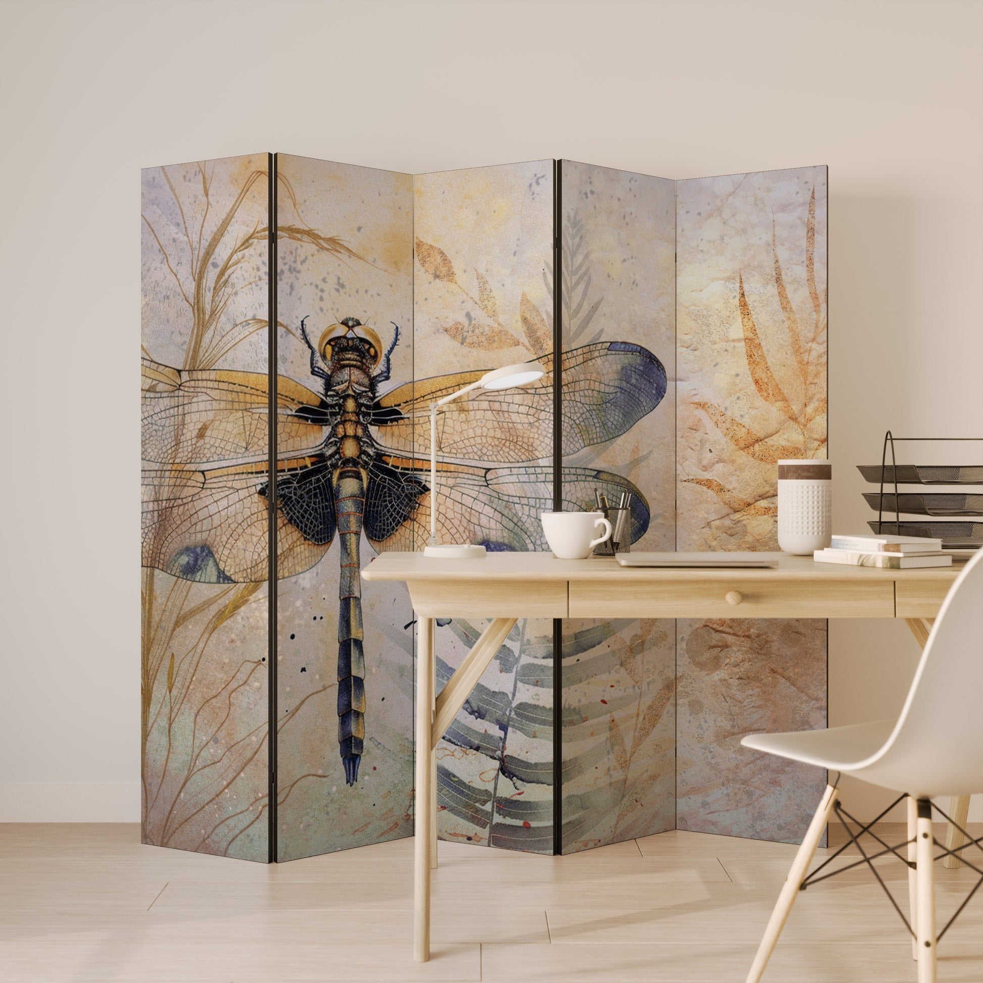 Paravent décoratif à 5 panneaux SON ALTESSE LIBELLULE