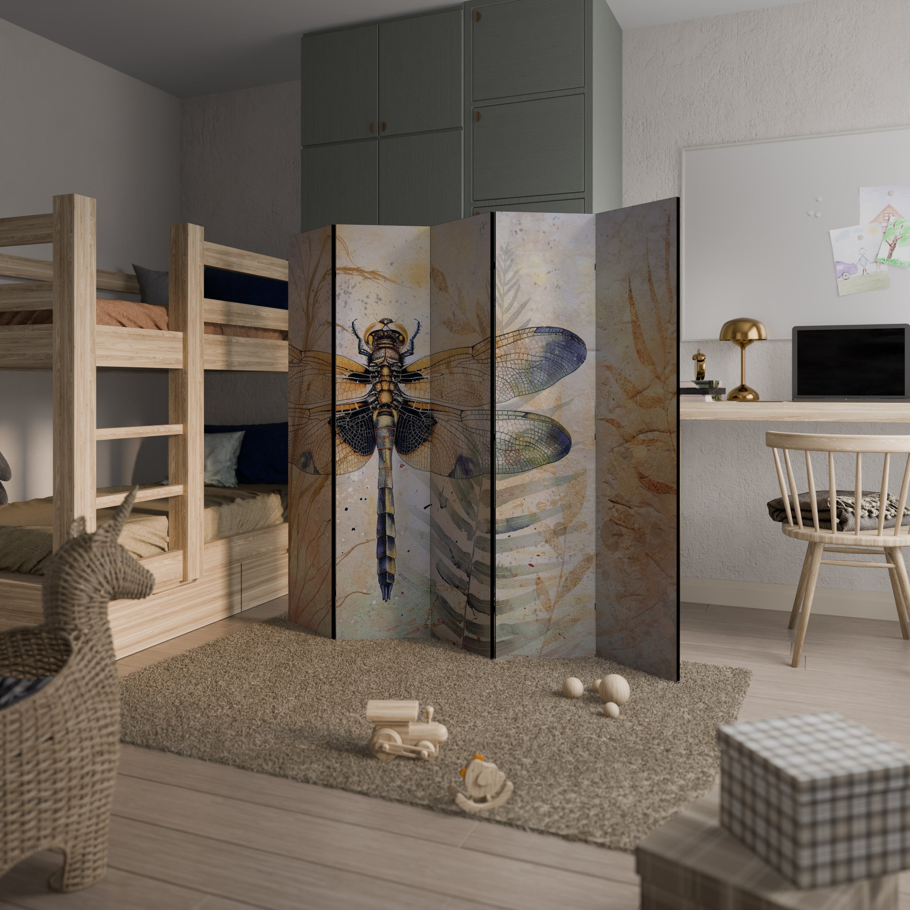 Paravent décoratif à 5 panneaux SON ALTESSE LIBELLULE