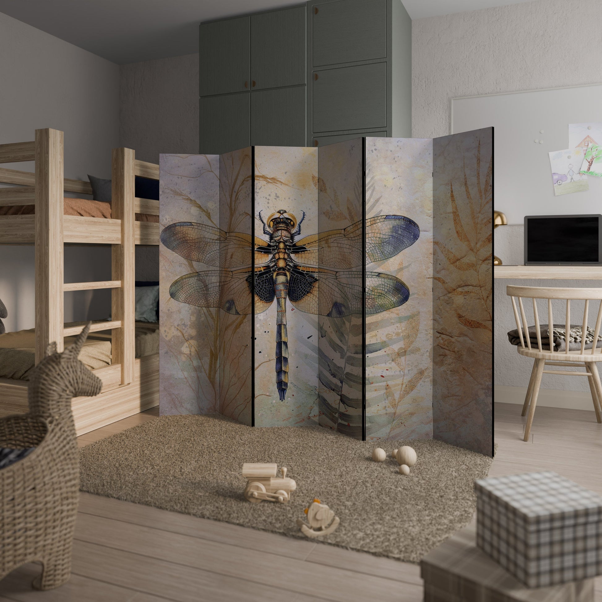 Paravent décoratif à 6 panneaux SON ALTESSE LIBELLULE
