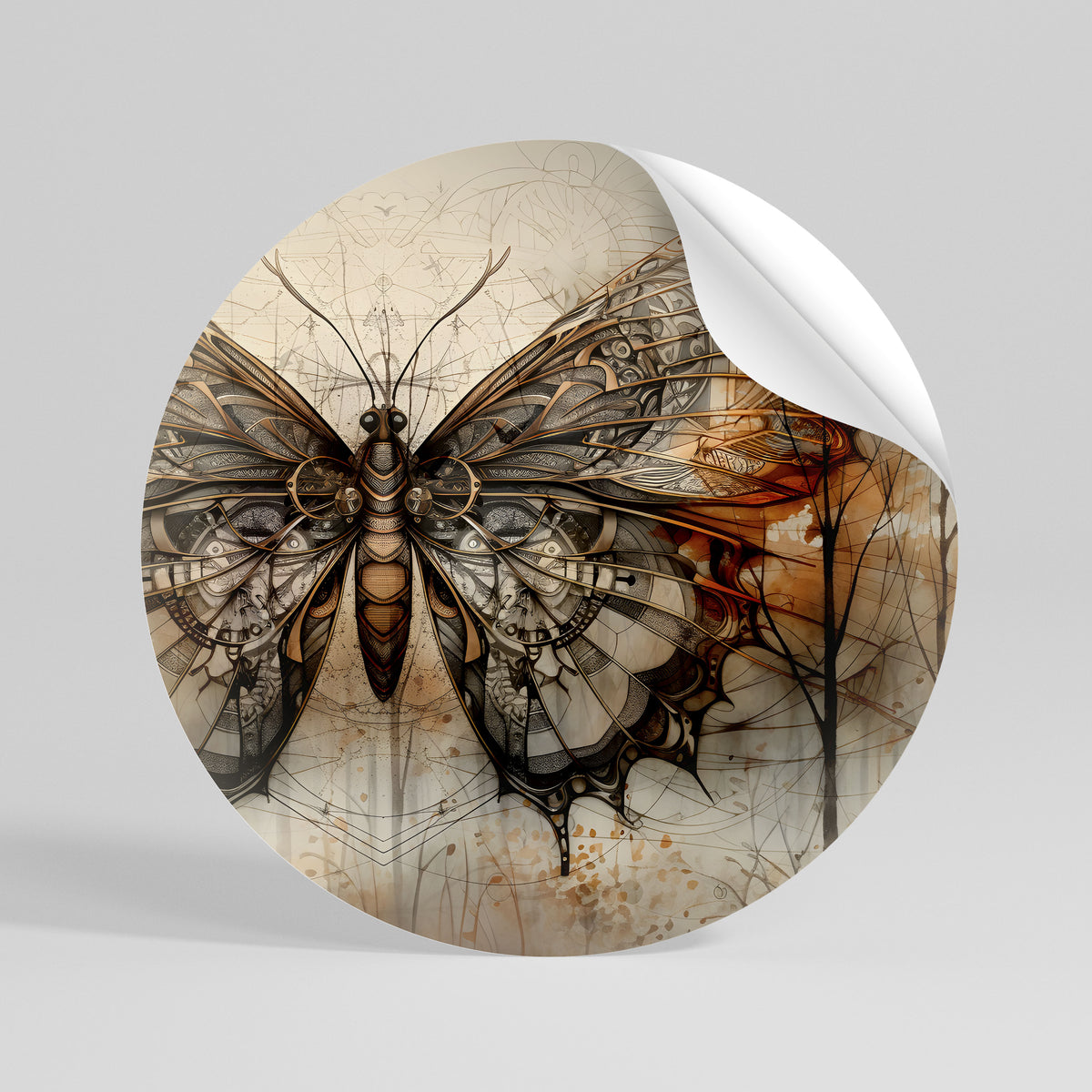 MECHANICAL BEAUTY UNVEILED Peel and Stick Round Sticker