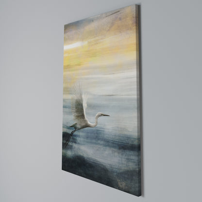 HERON IN FLY Vertical Canvas Print