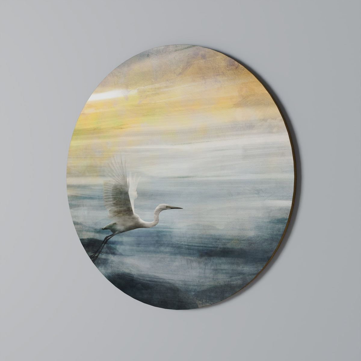 HÉRON EN VOL Art mural rond
