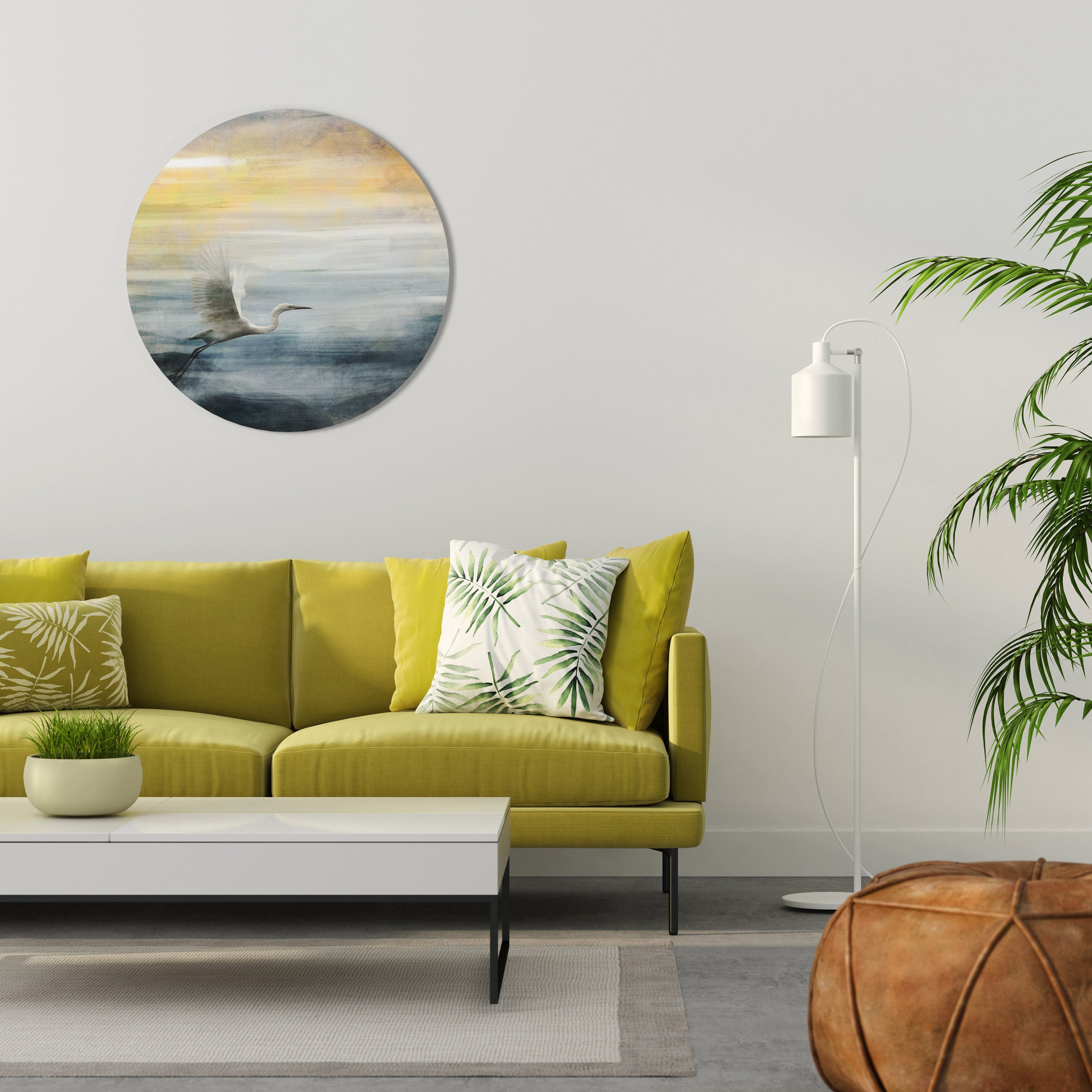 HÉRON EN VOL Art mural rond
