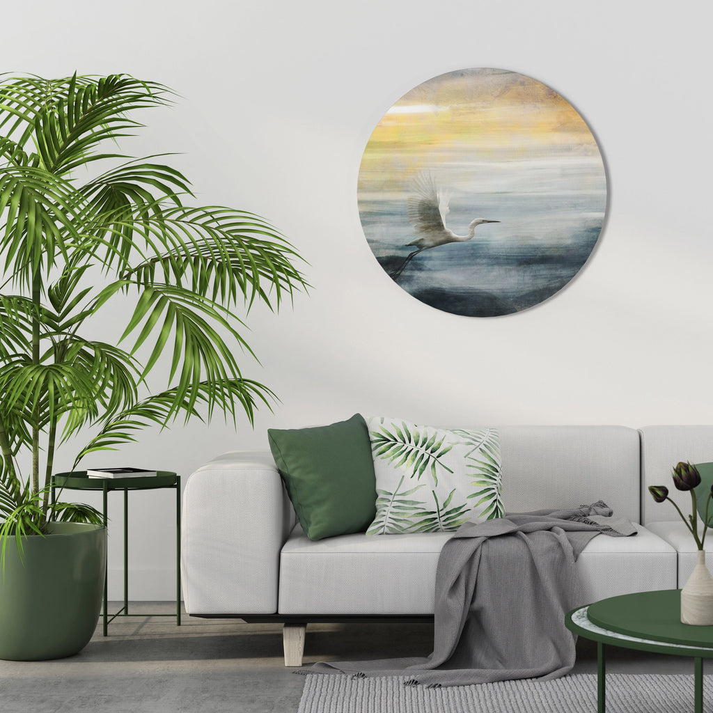 HÉRON EN VOL Art mural rond