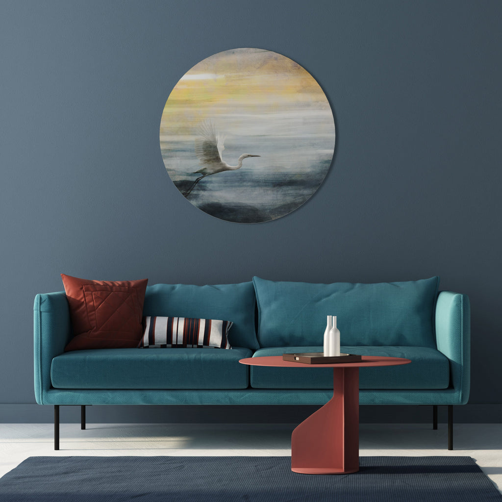 HÉRON EN VOL Art mural rond