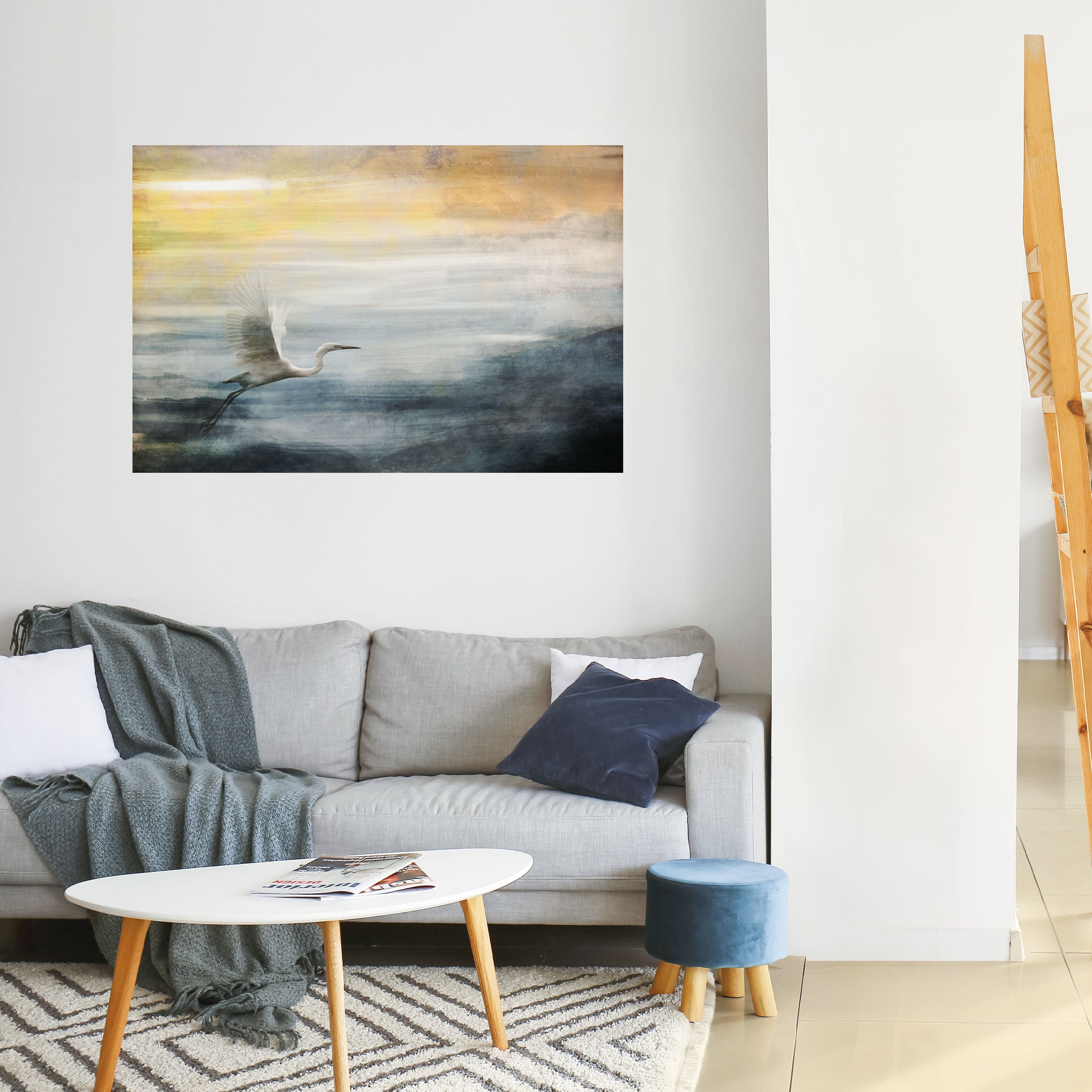 Affiche horizontale autocollante « HÉRON EN MOUCHE »