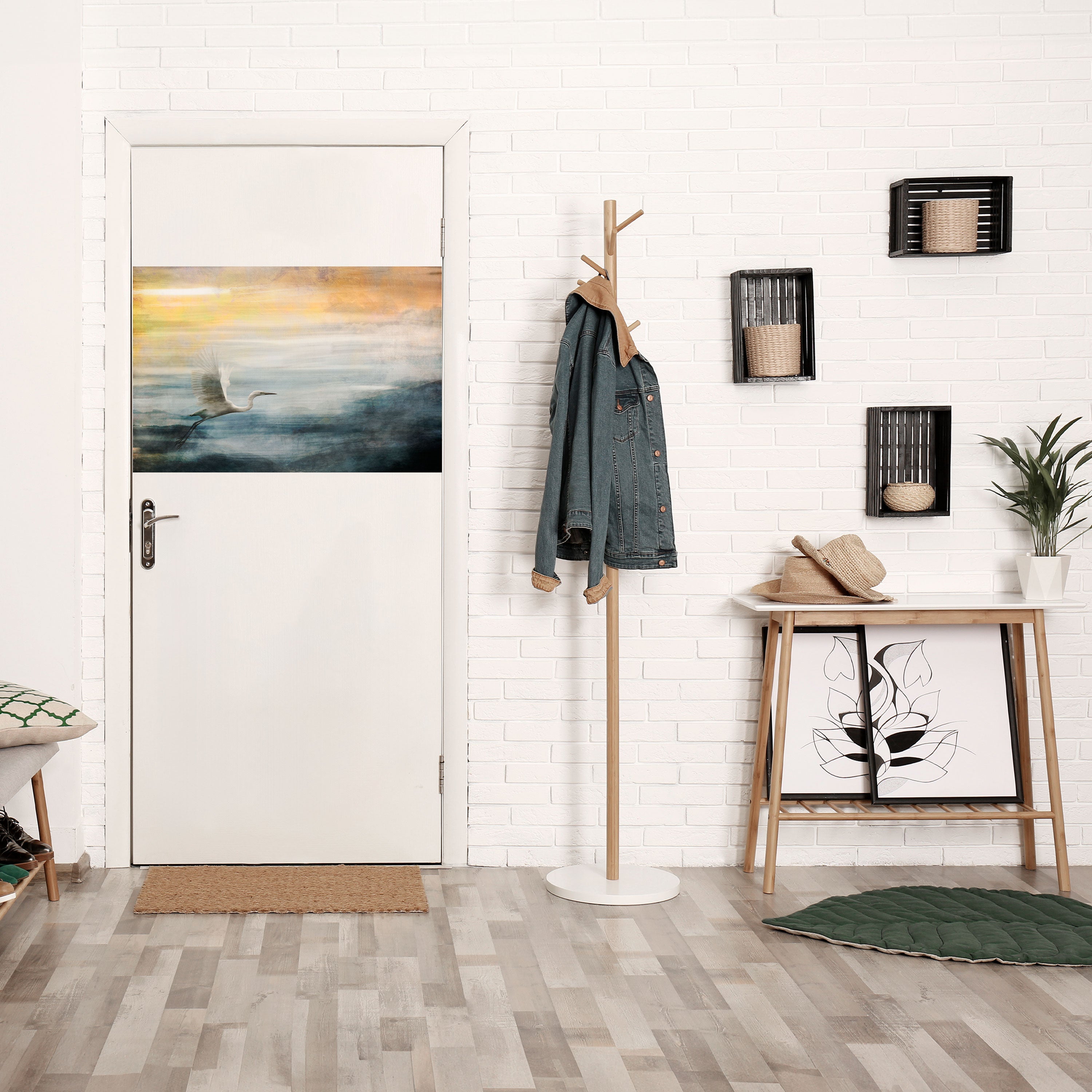 Affiche horizontale autocollante « HÉRON EN MOUCHE »