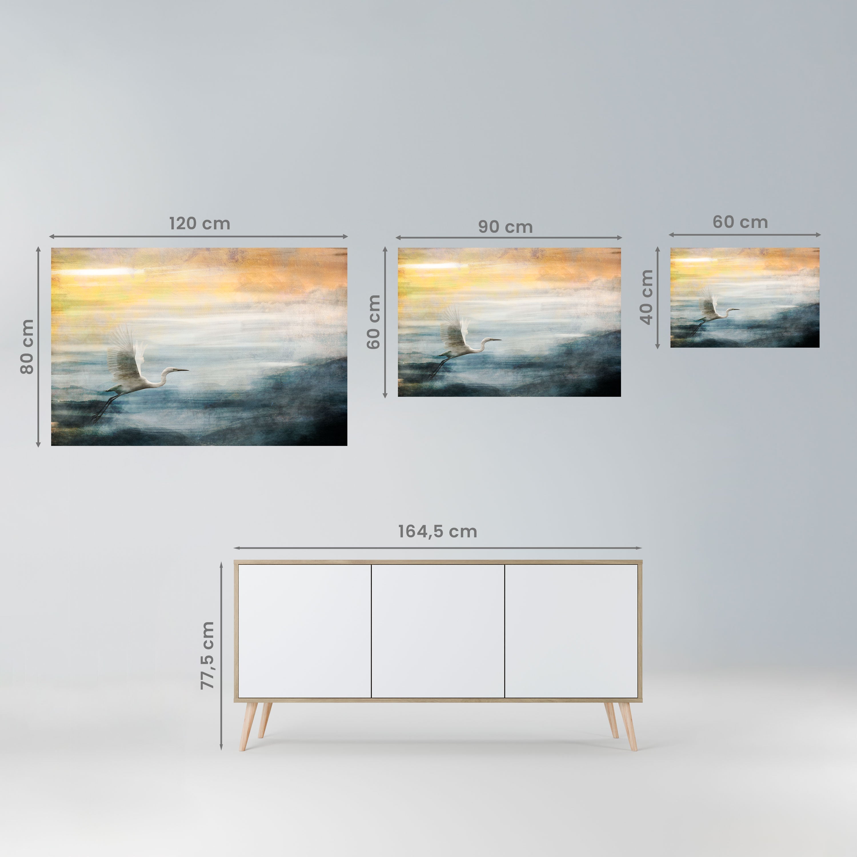 Affiche horizontale autocollante « HÉRON EN MOUCHE »