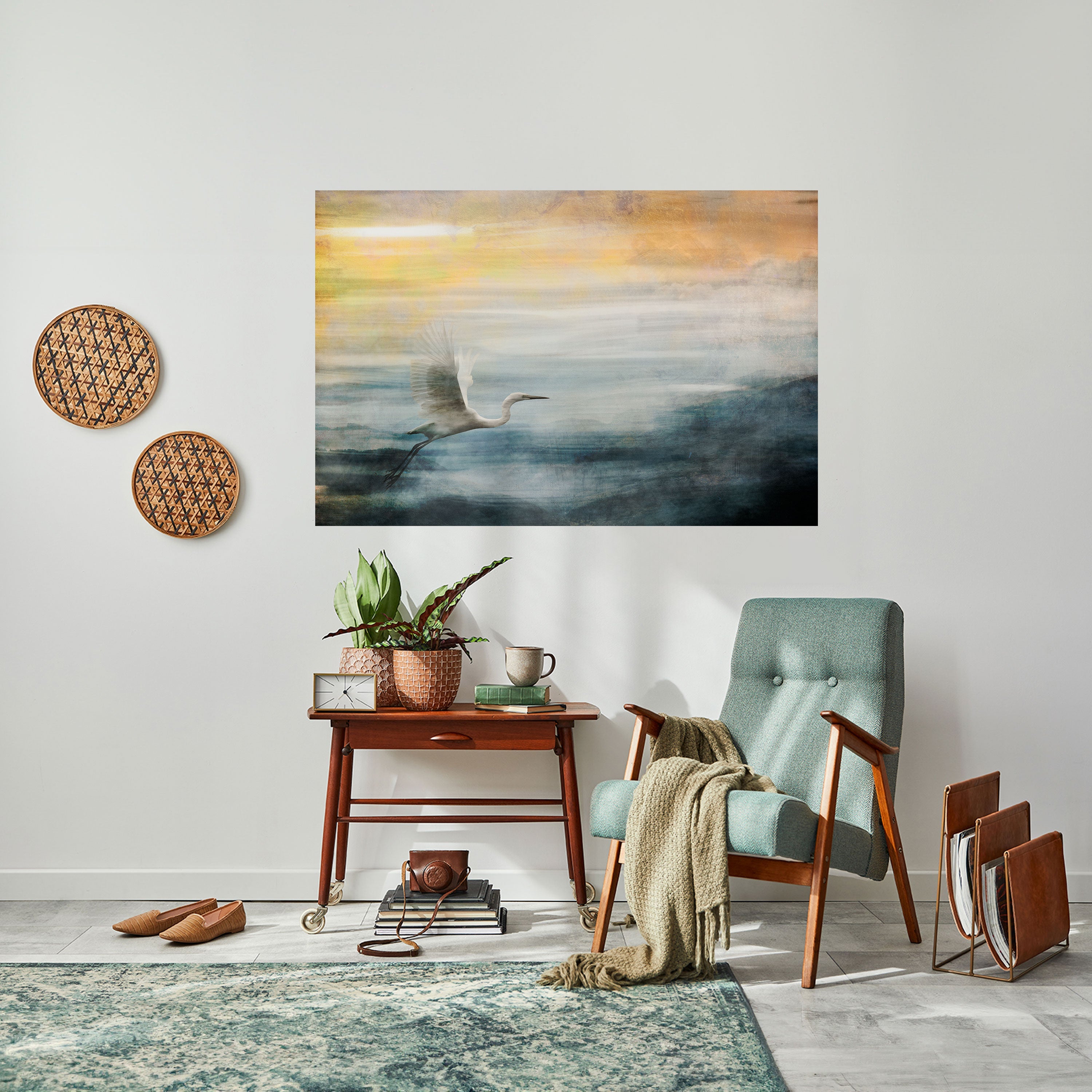 Affiche horizontale autocollante « HÉRON EN MOUCHE »